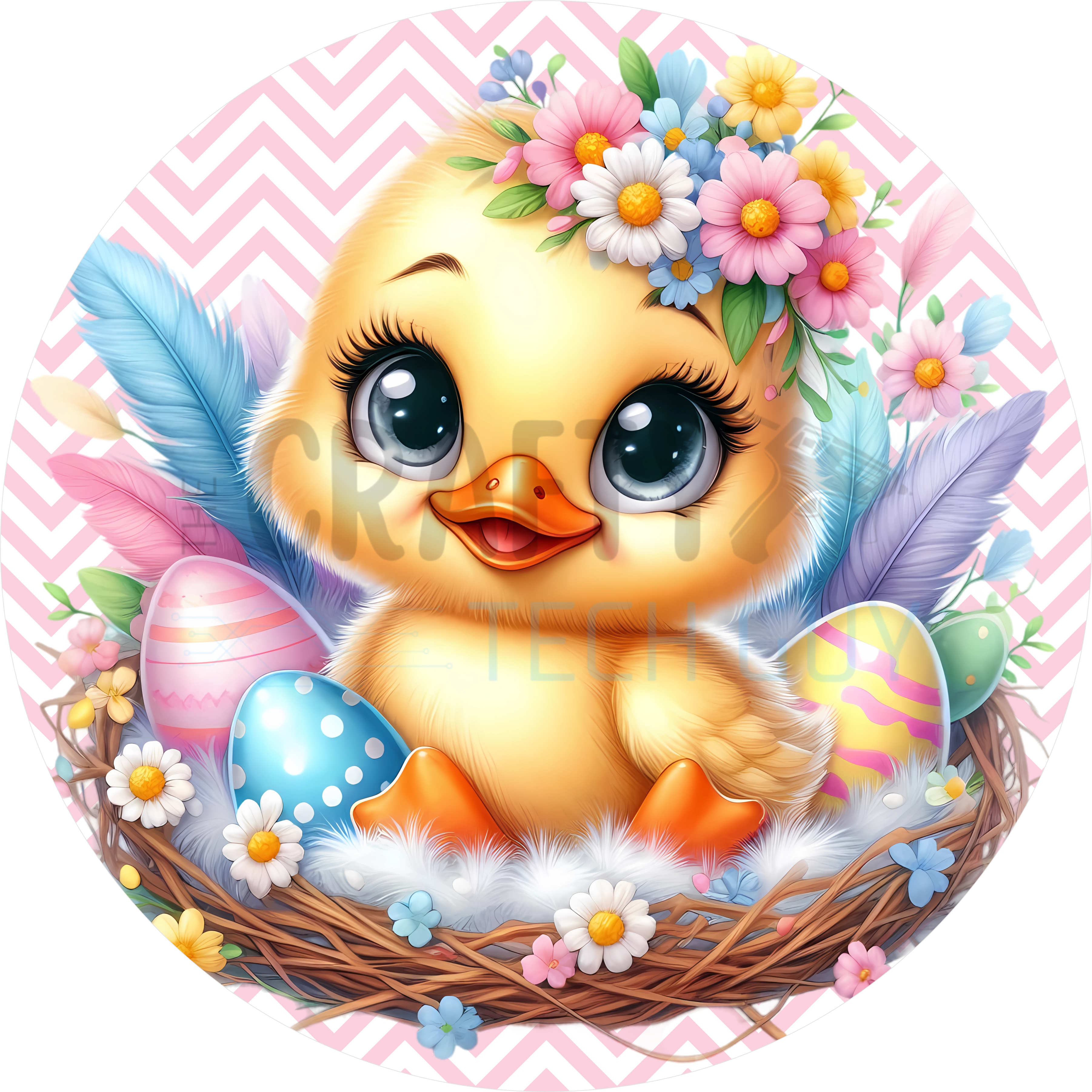 Floral Easter Duckling Wreath Sign – Pastel Eggs & Flowers