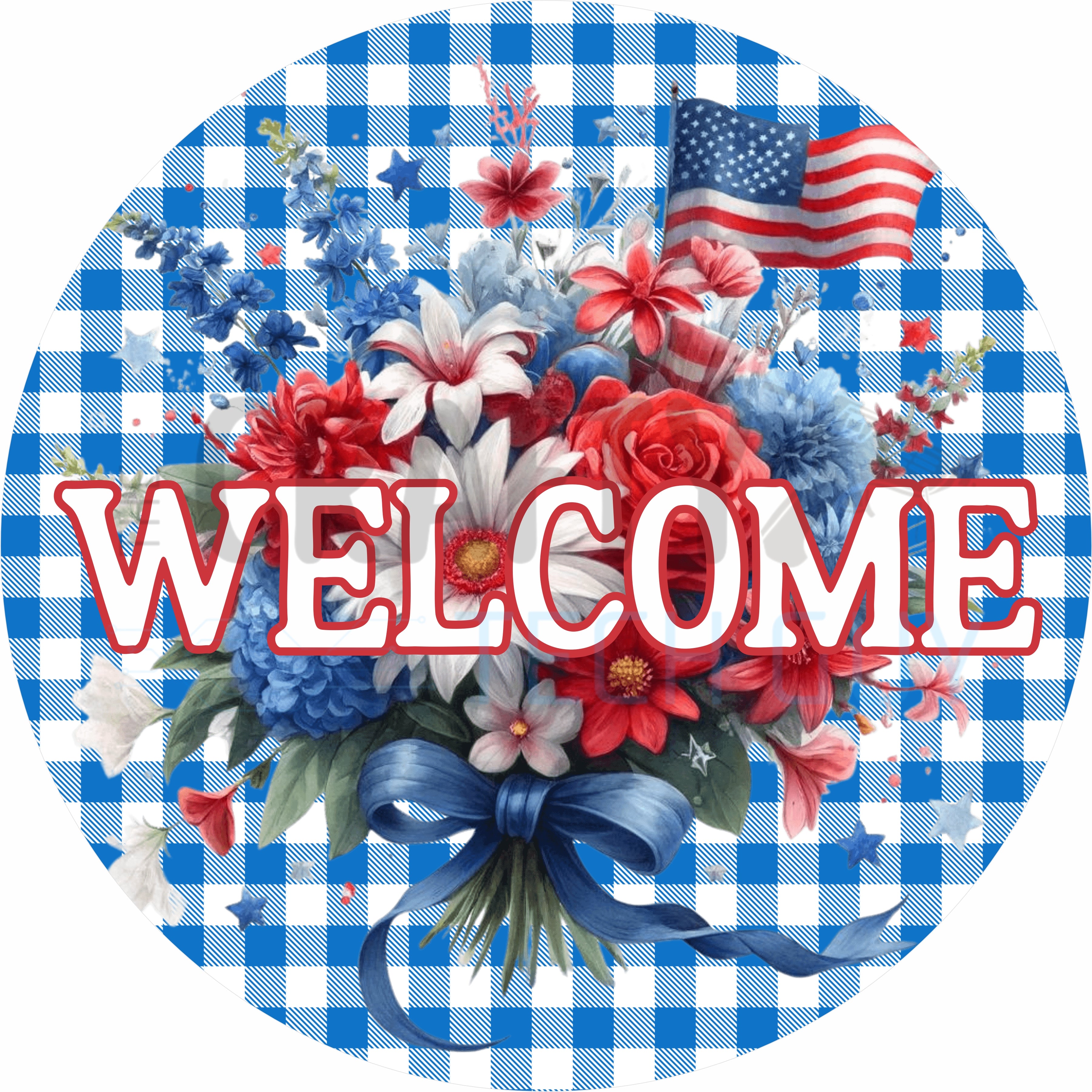 Welcome Patriotic Floral Americana Round Sign