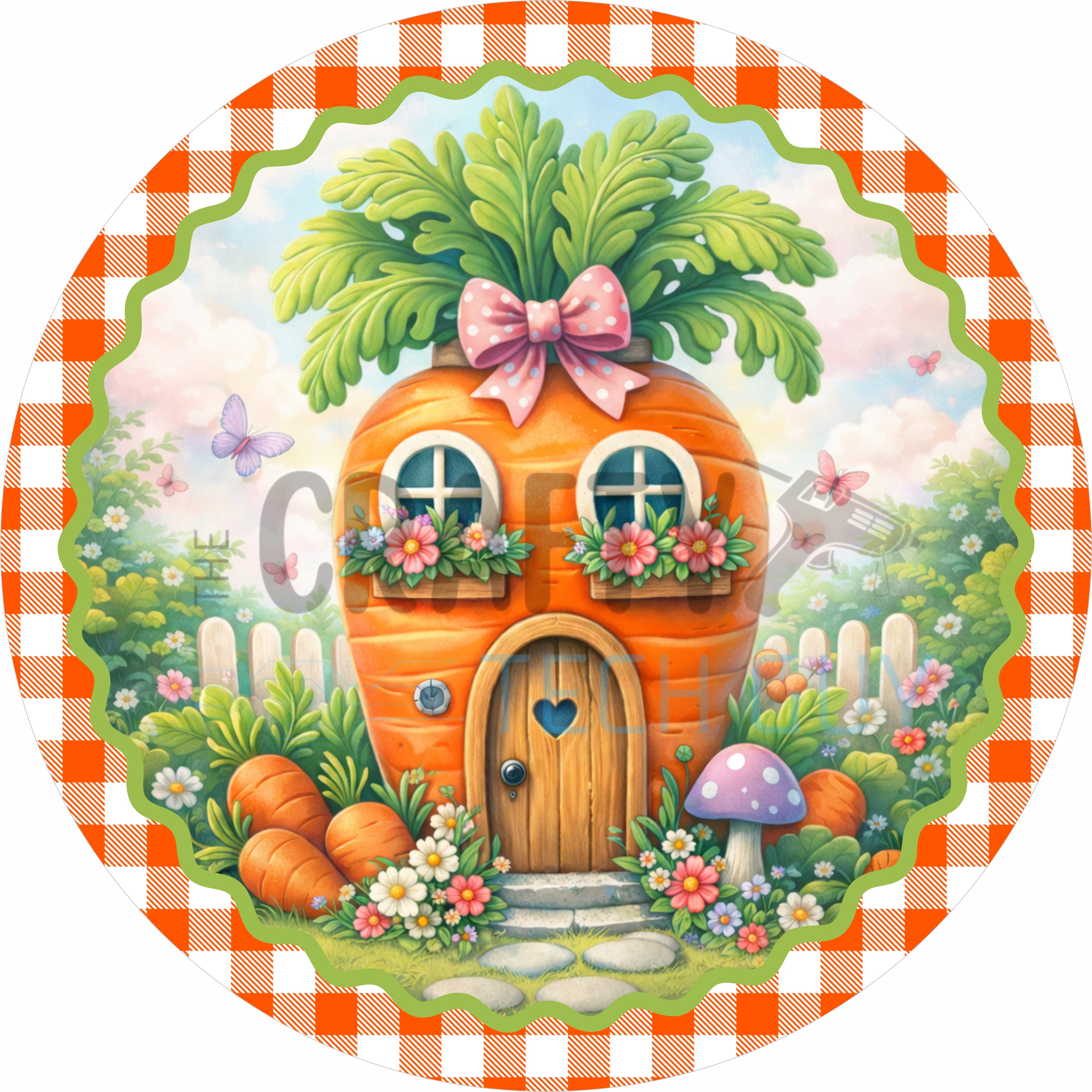 Whimsical Carrot House Easter Round Wreath Sign
