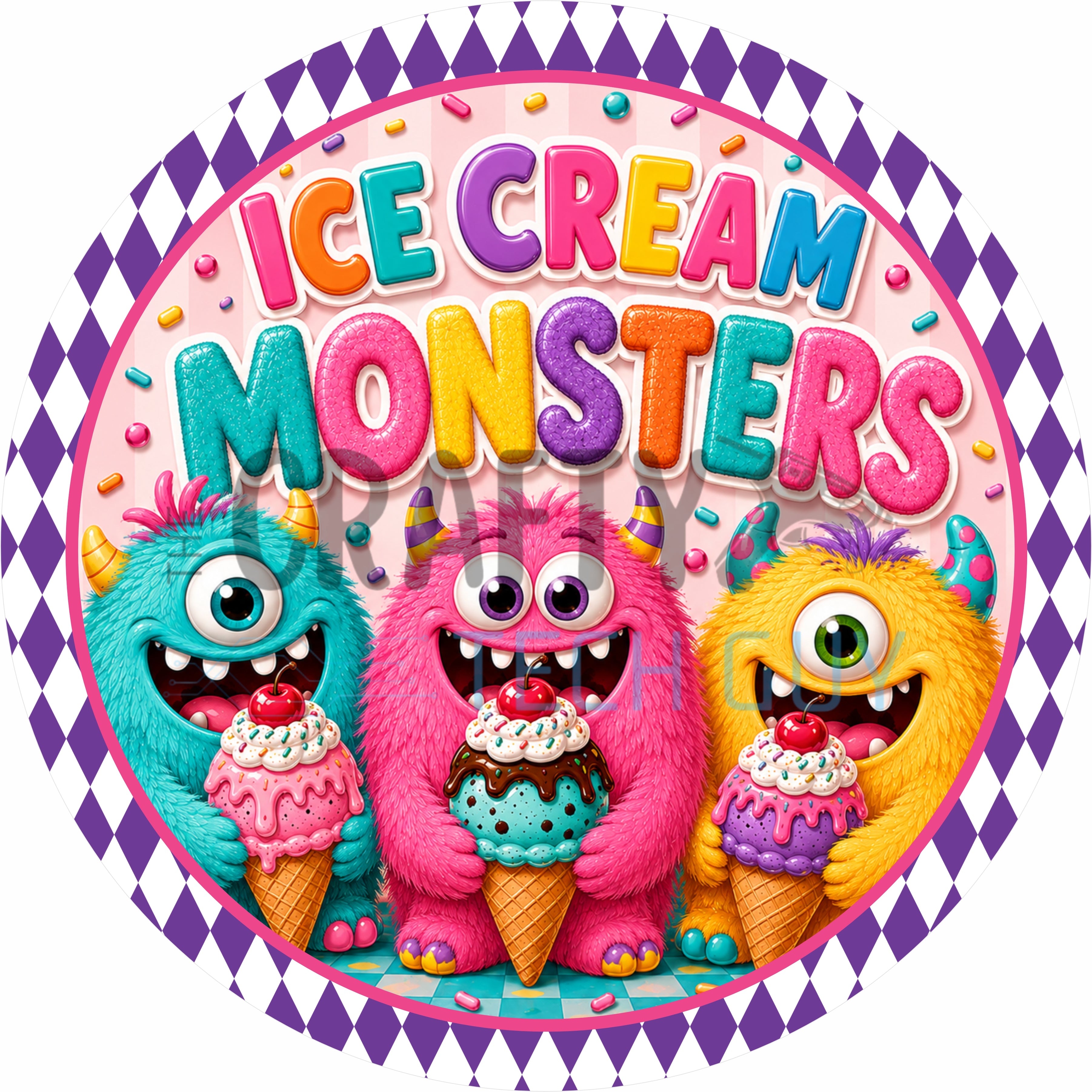 Ice Cream Monsters Halloween Round Wreath Sign
