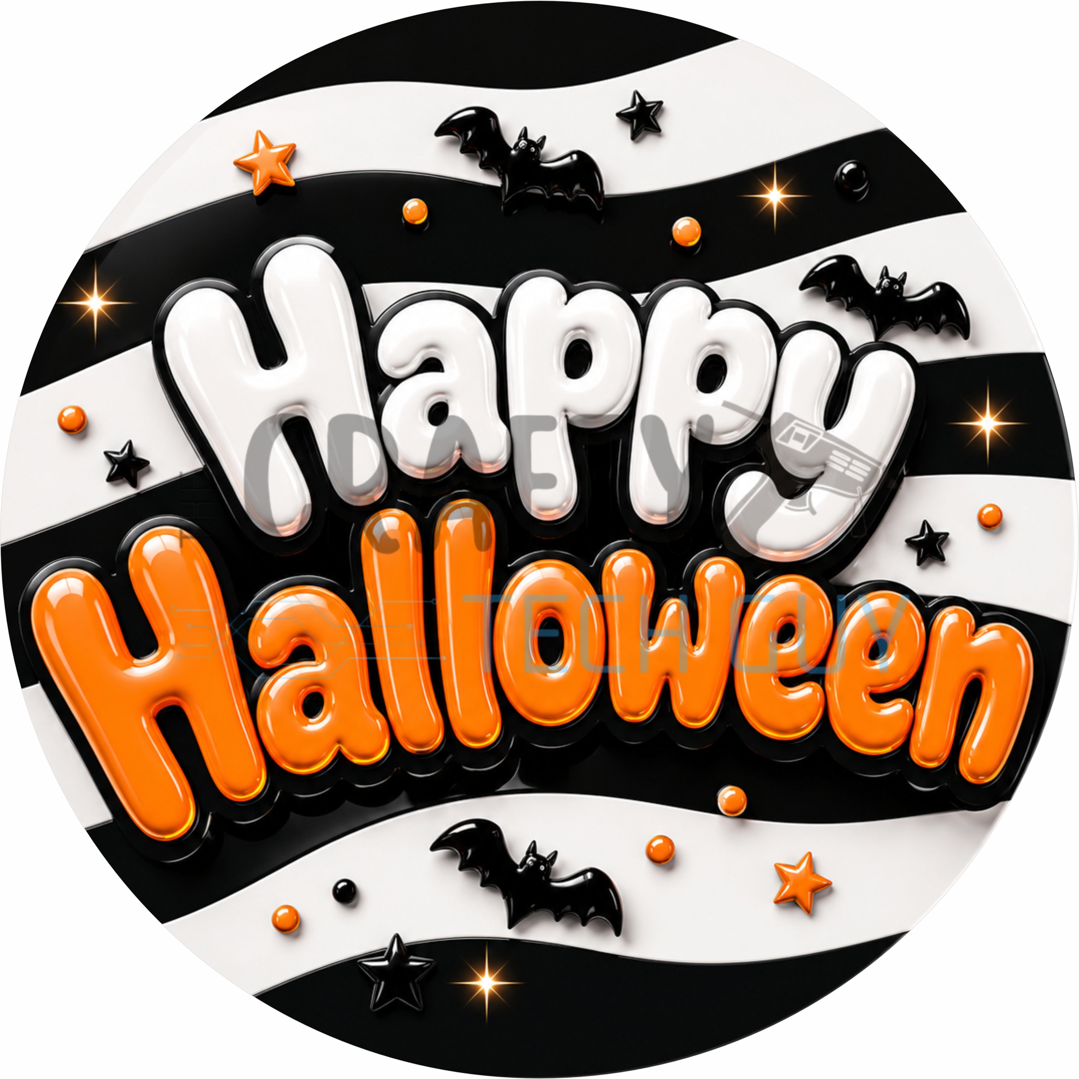 Happy Halloween Black Stripe Round Wreath Sign