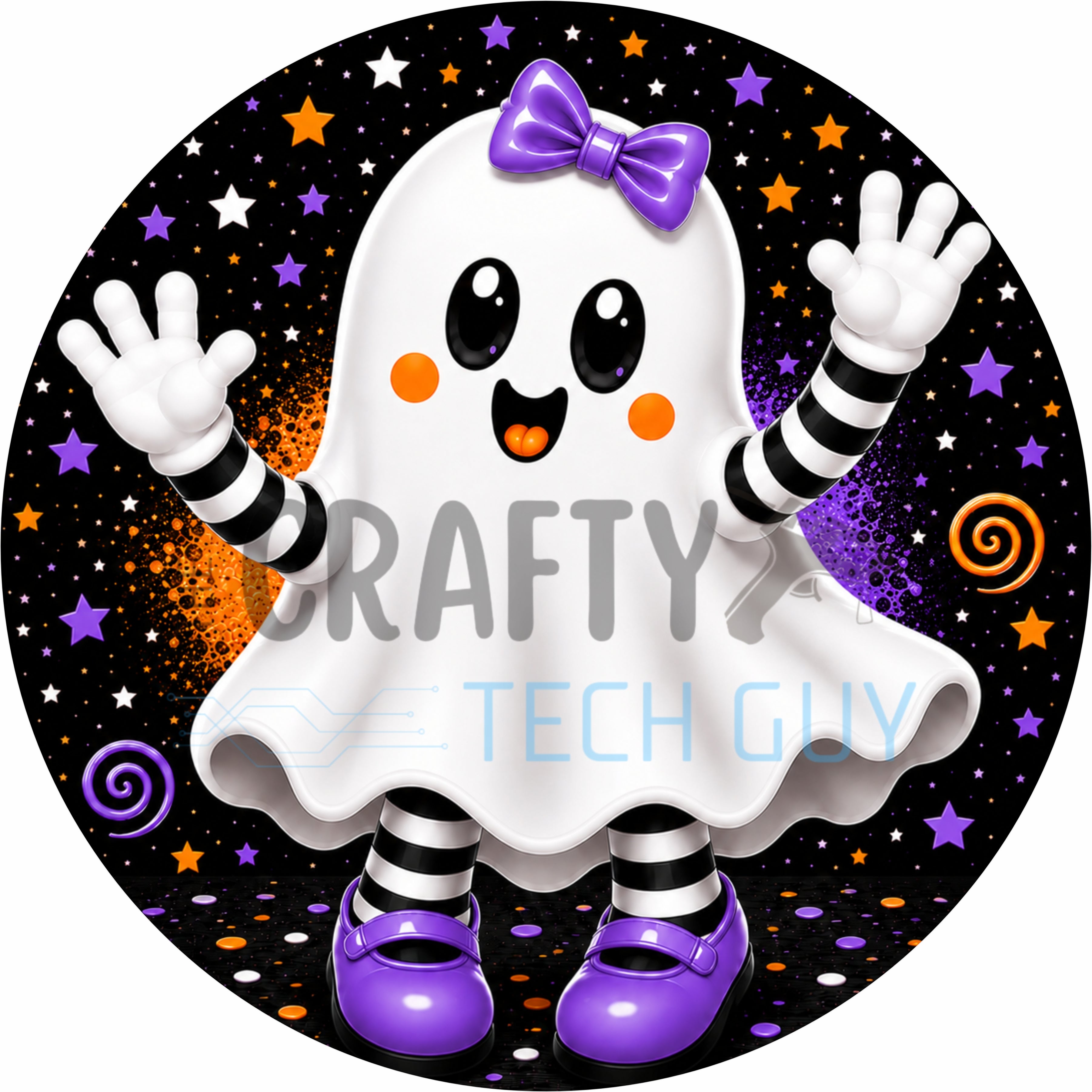 Purple Boo Ghost Halloween Round Wreath Sign