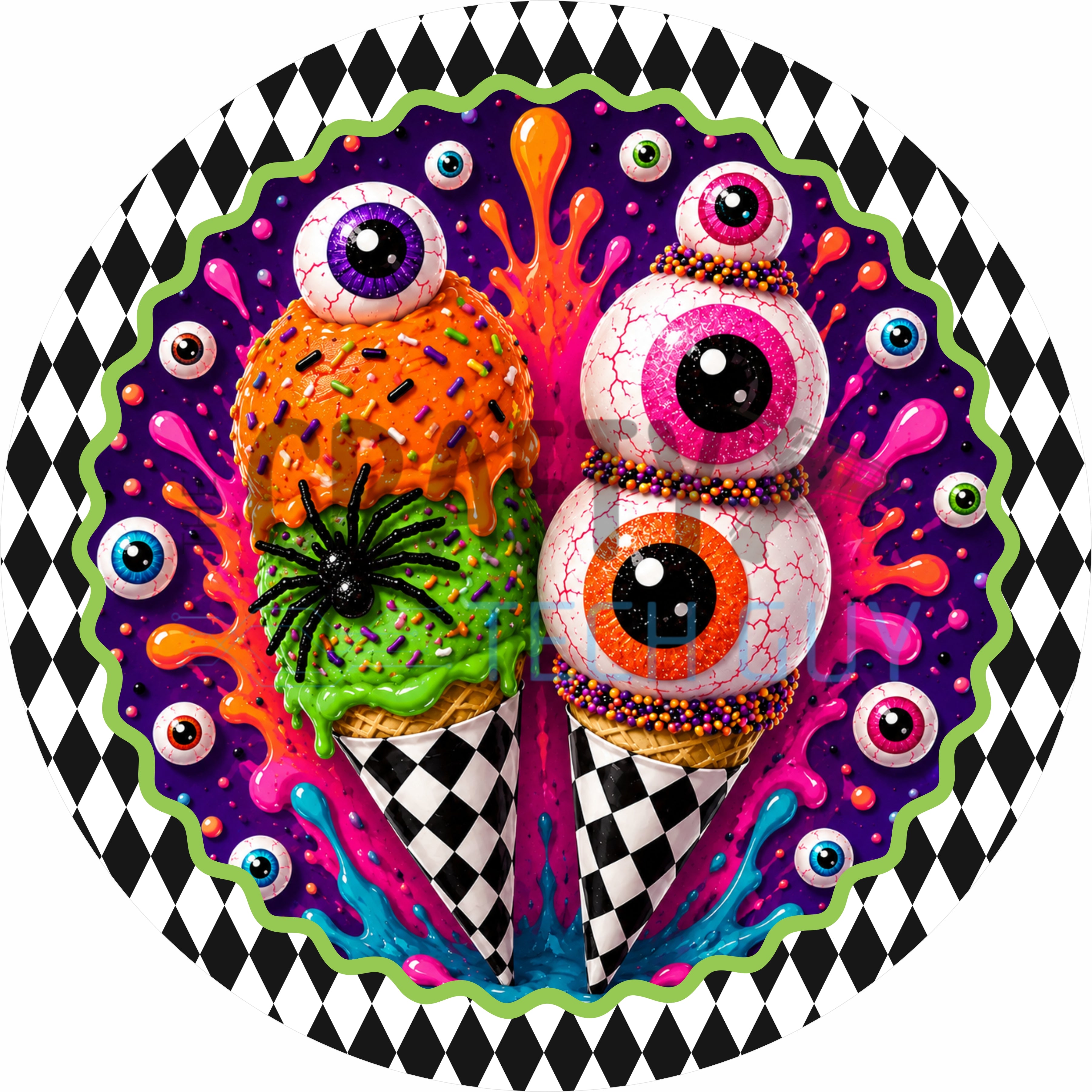 Eyeball Ice Cream Halloween Treat Round Wreath Sign