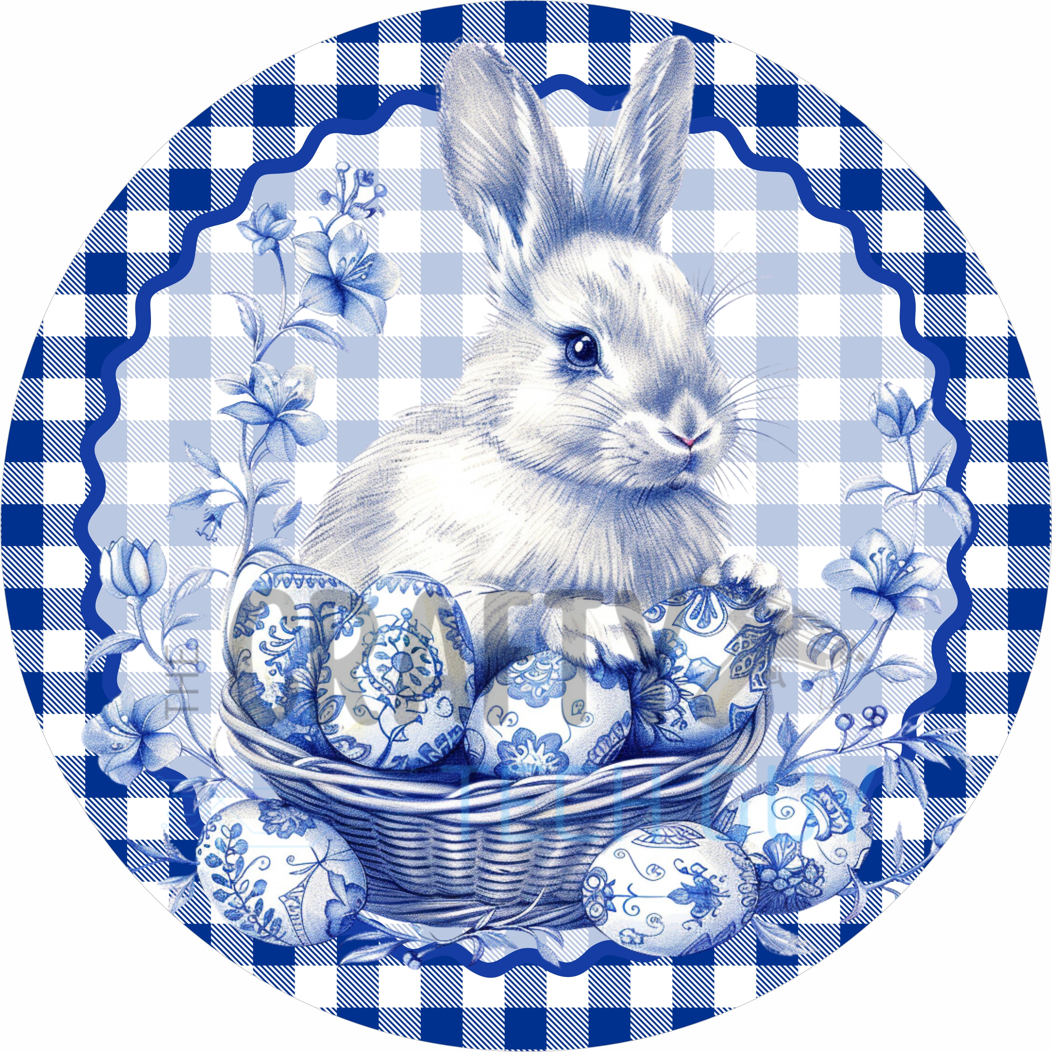 Blue Bunny Easter Round Wreath Sign