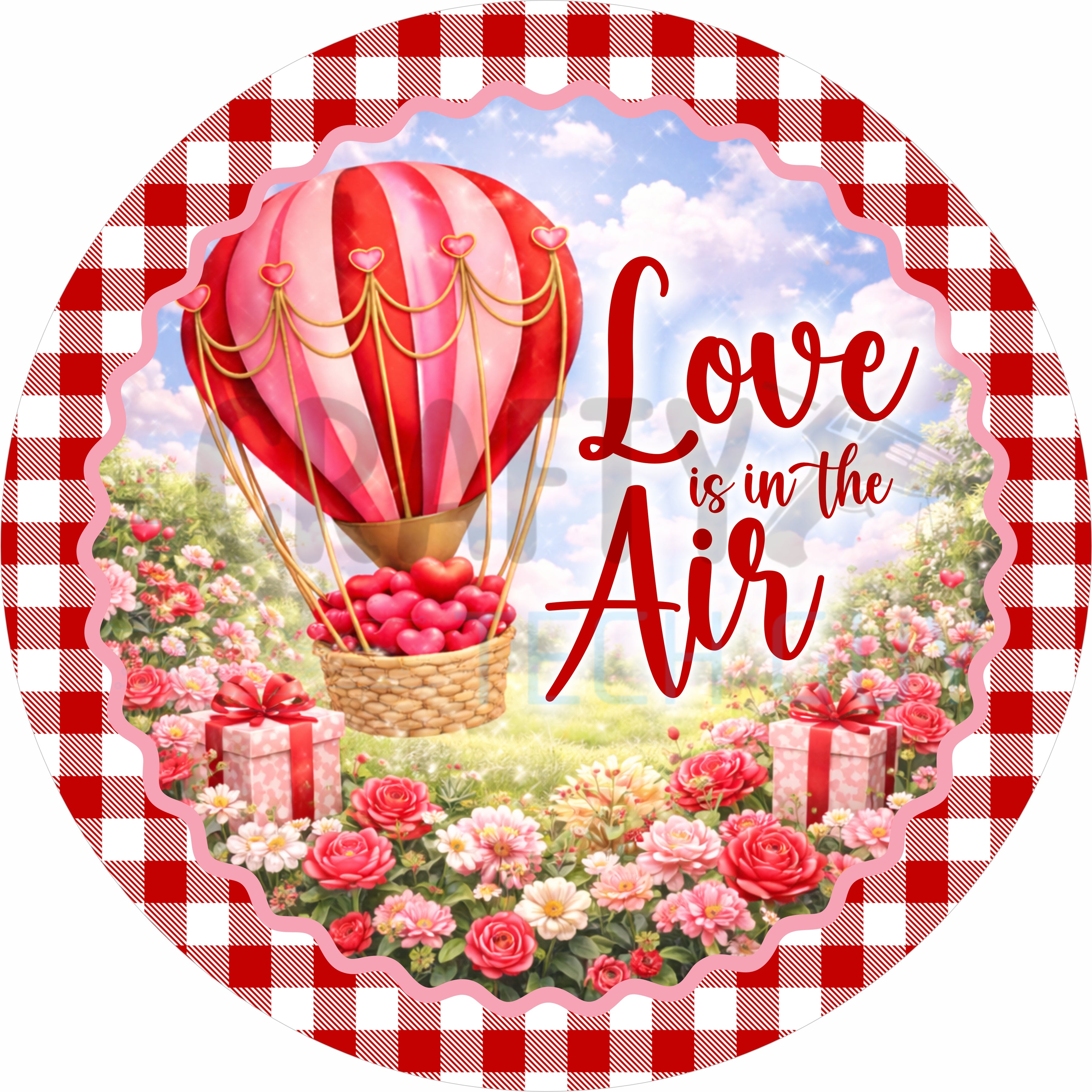Love Is in the Air Valentine Hot Air Balloon Round Wreath Sign