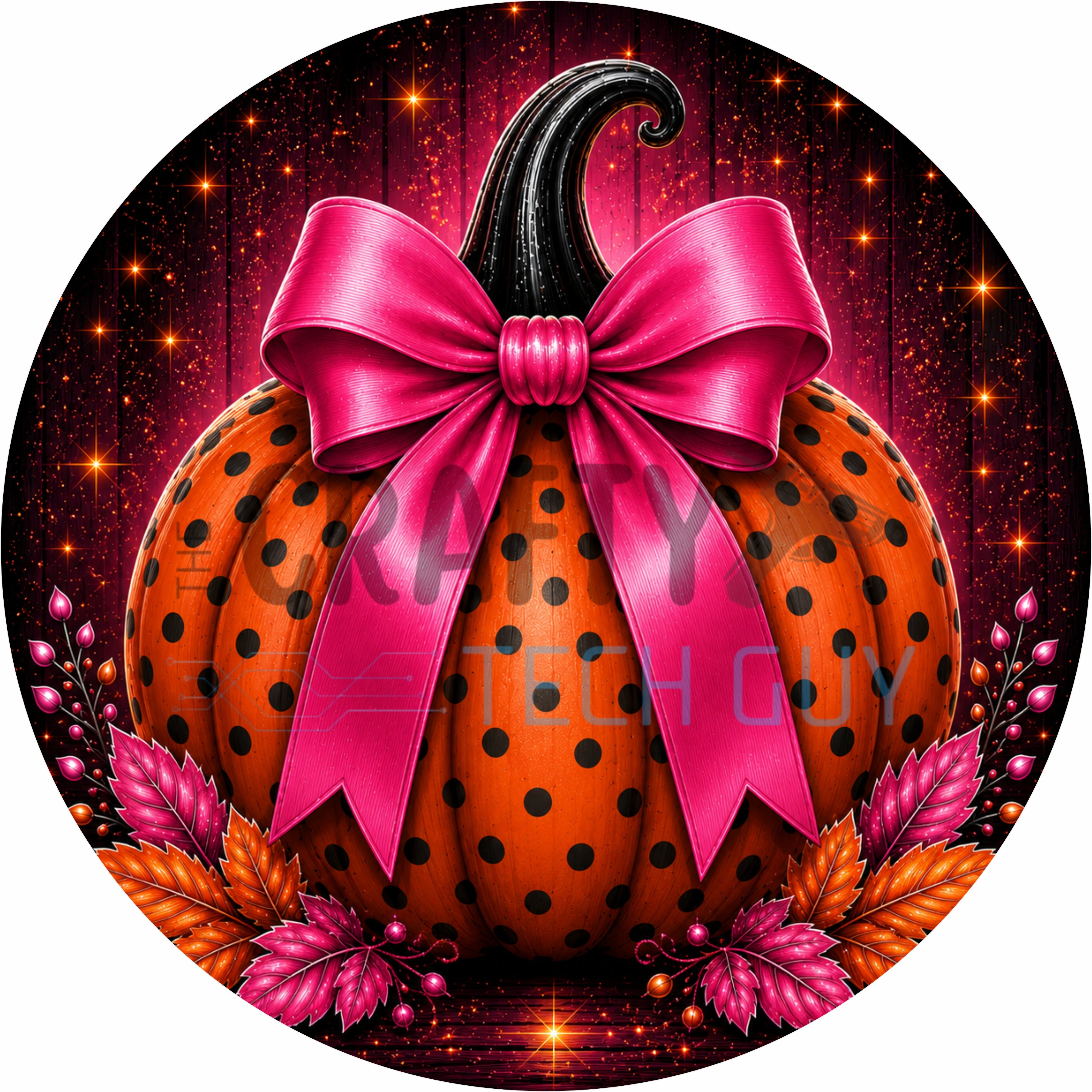 Pink Bow Pumpkin Halloween Round Wreath Sign