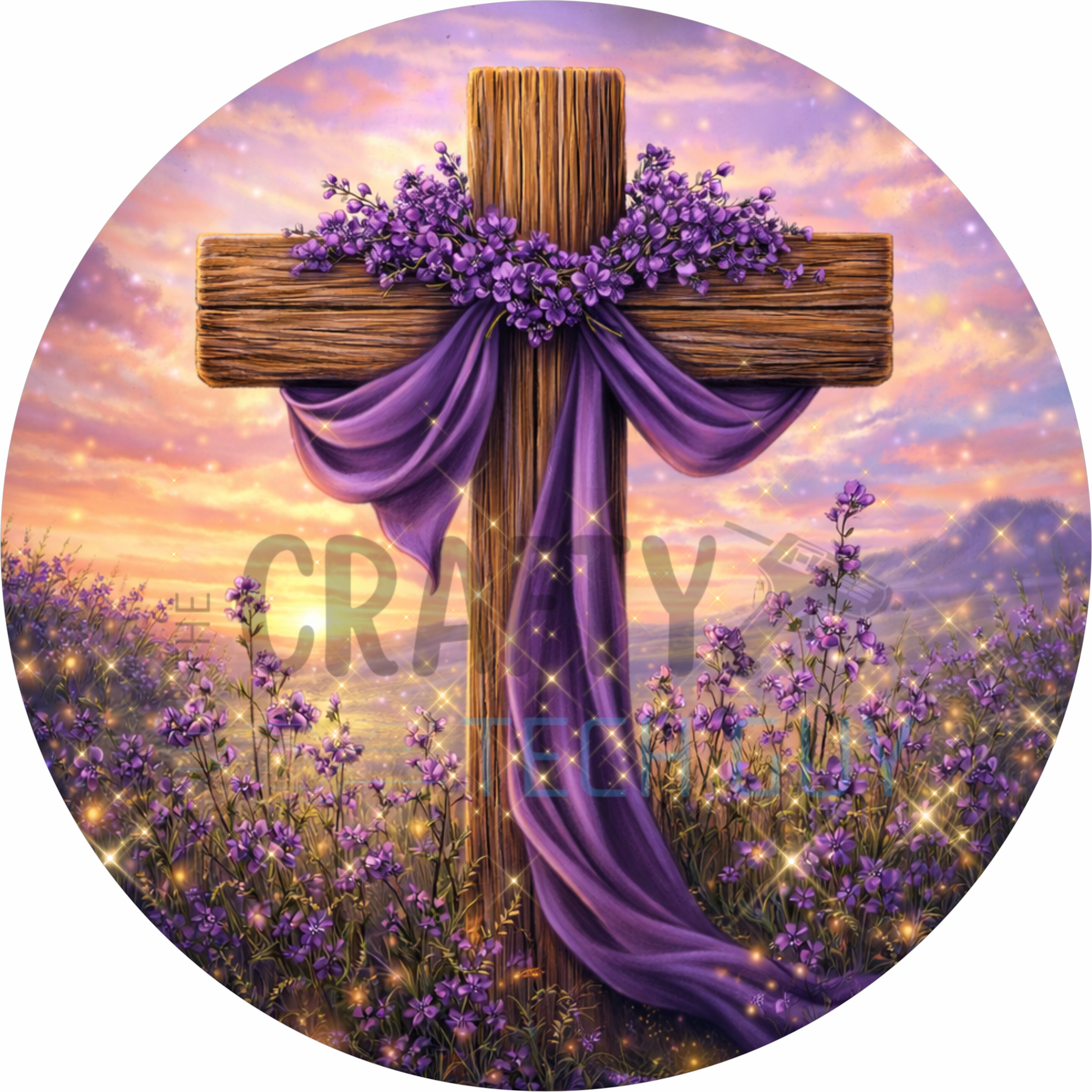 Purple Cross Easter Round Wreath Sign
