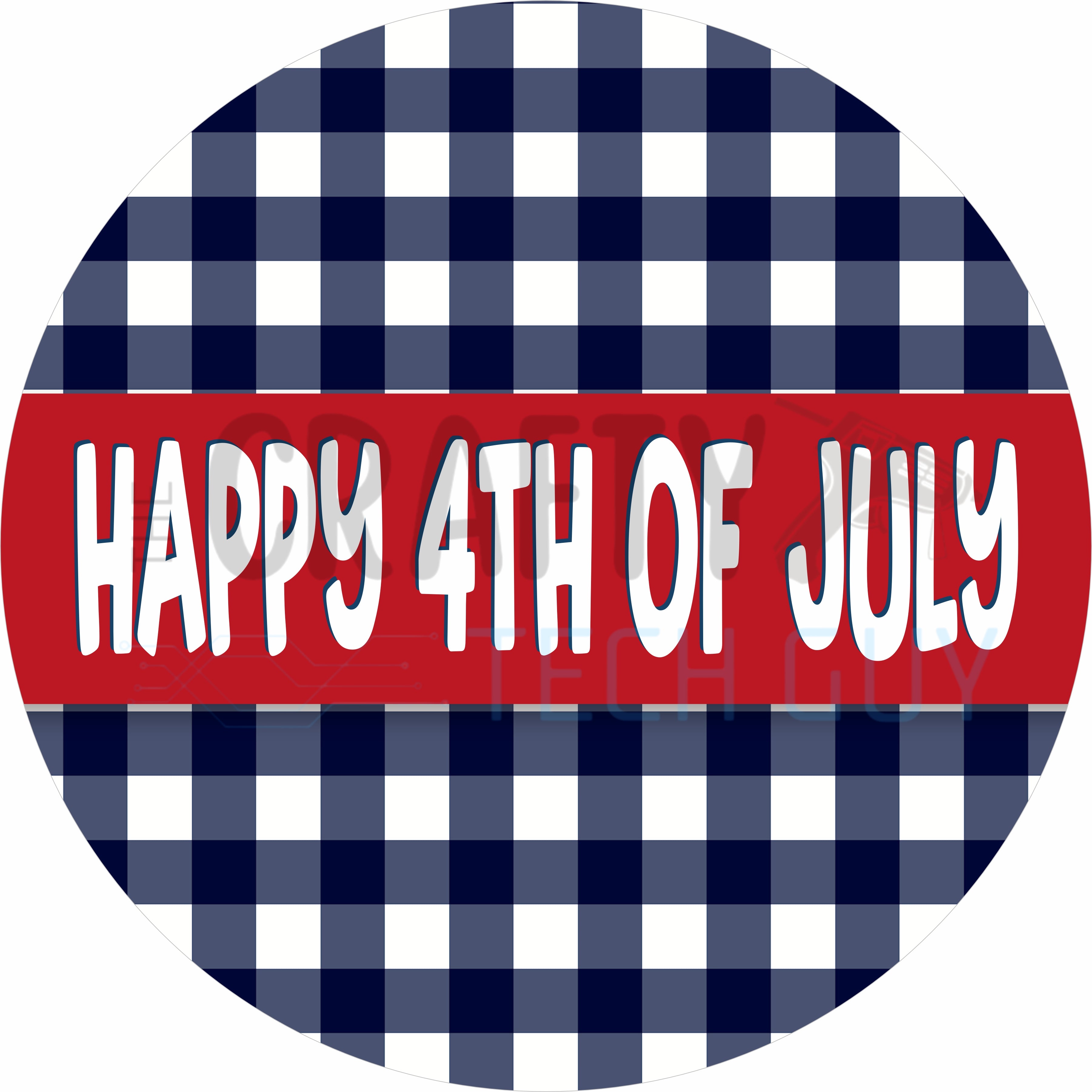 Happy 4th of July Navy Buffalo Plaid Patriotic Round Wreath Sign
