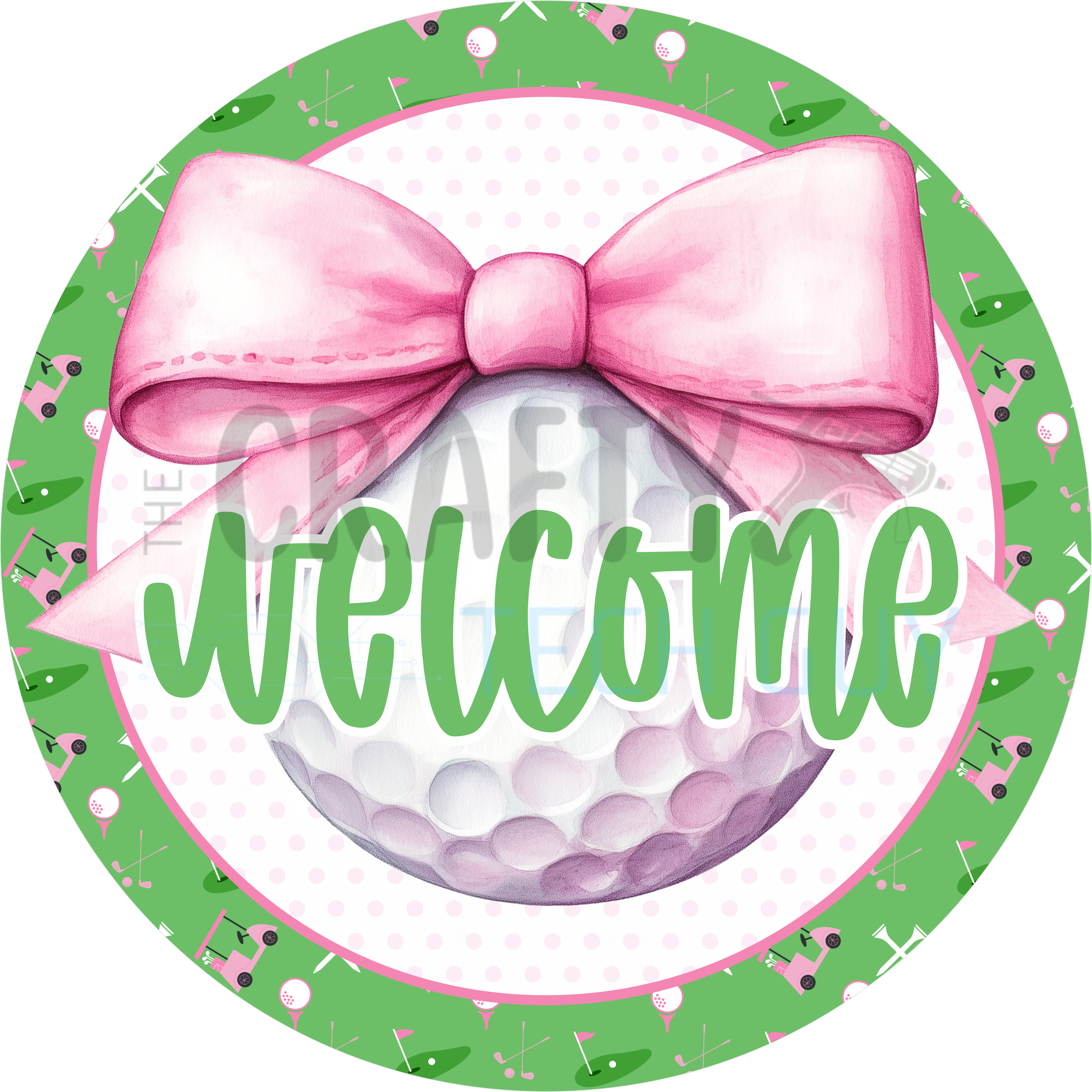 Pink Bow Golf Welcome Sign – Cute Golf Lover Door Décor, Spring & Summer Porch Accent