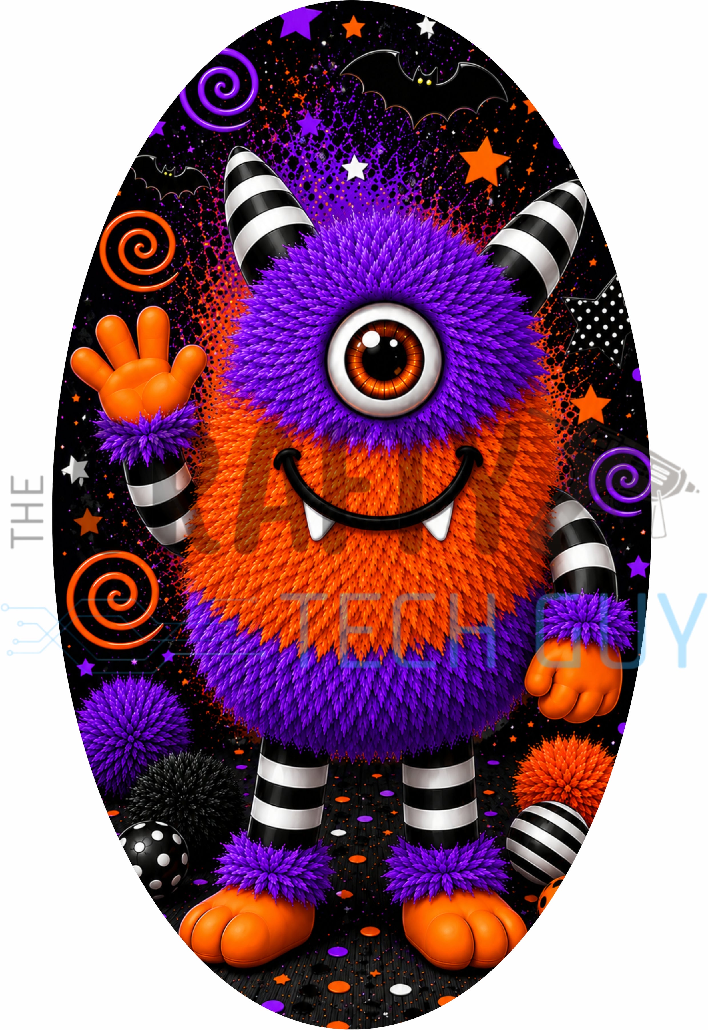 Purple & Orange Fuzzy Halloween Monster 12x7 Oval Wreath Sign