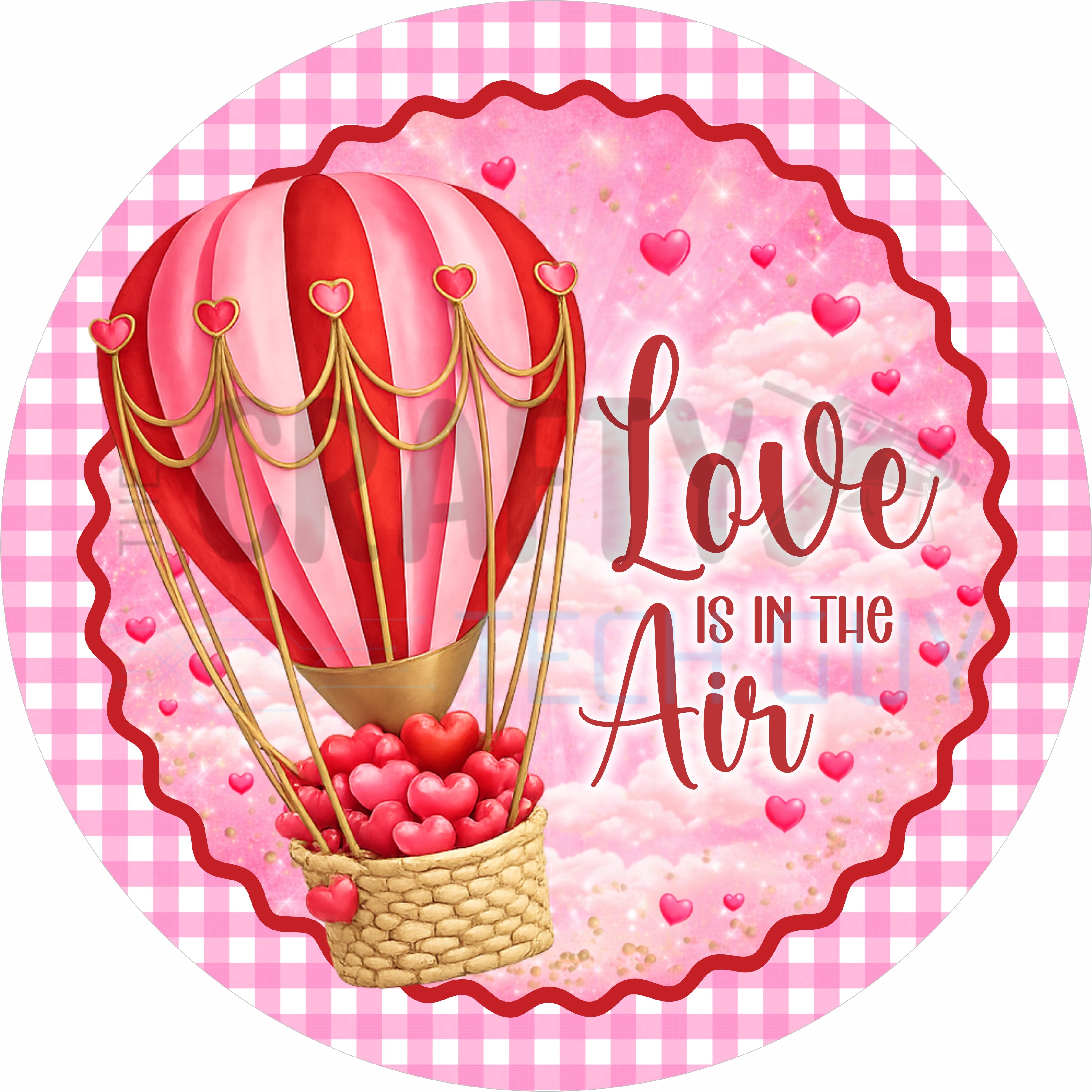 Love Is in the Air Pink Hot Air Balloon Valentine Front Door Decor Round Wreath Sign