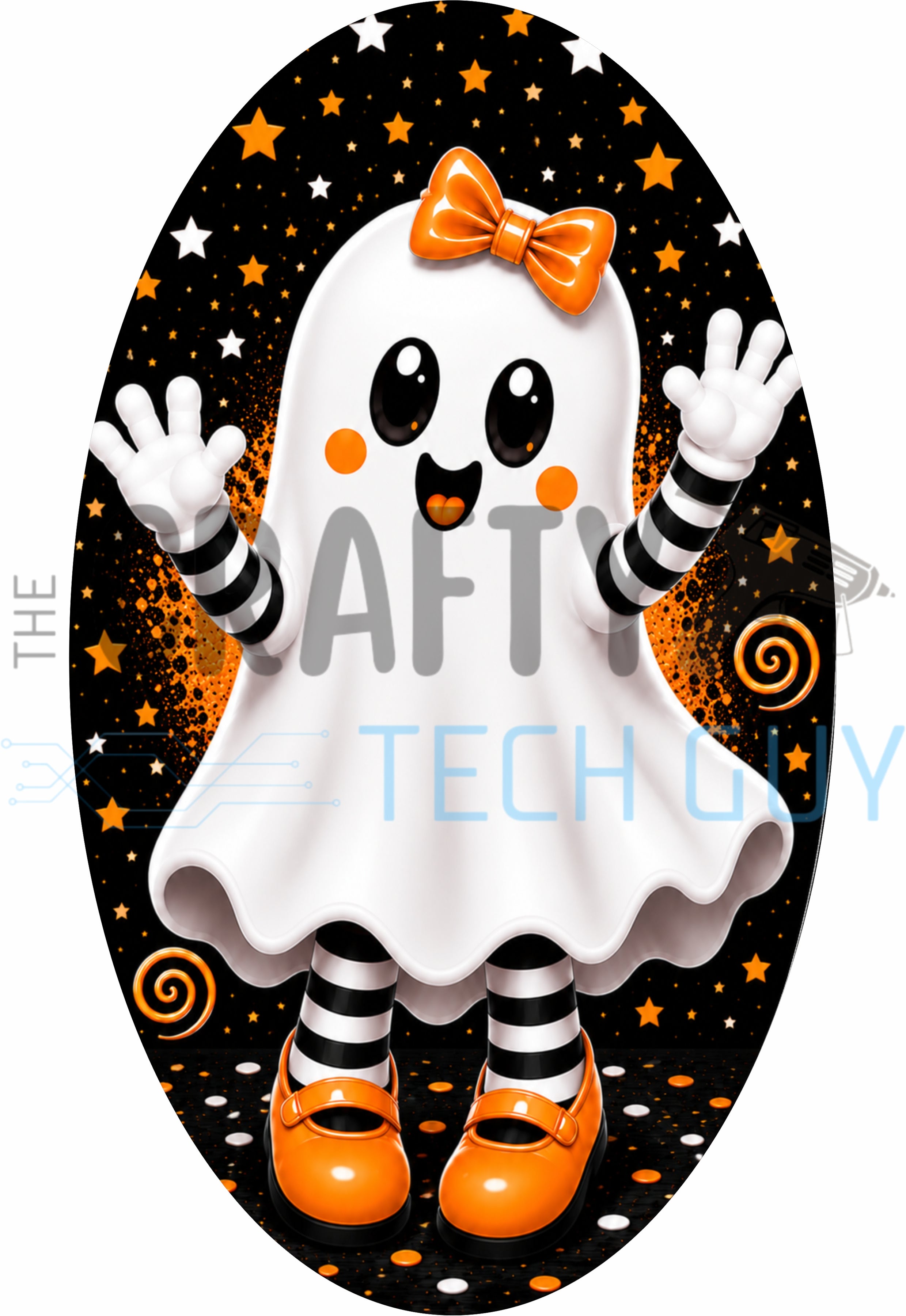 Sweet Little Orange Ghost Halloween Decor 12x7 Oval Wreath Sign