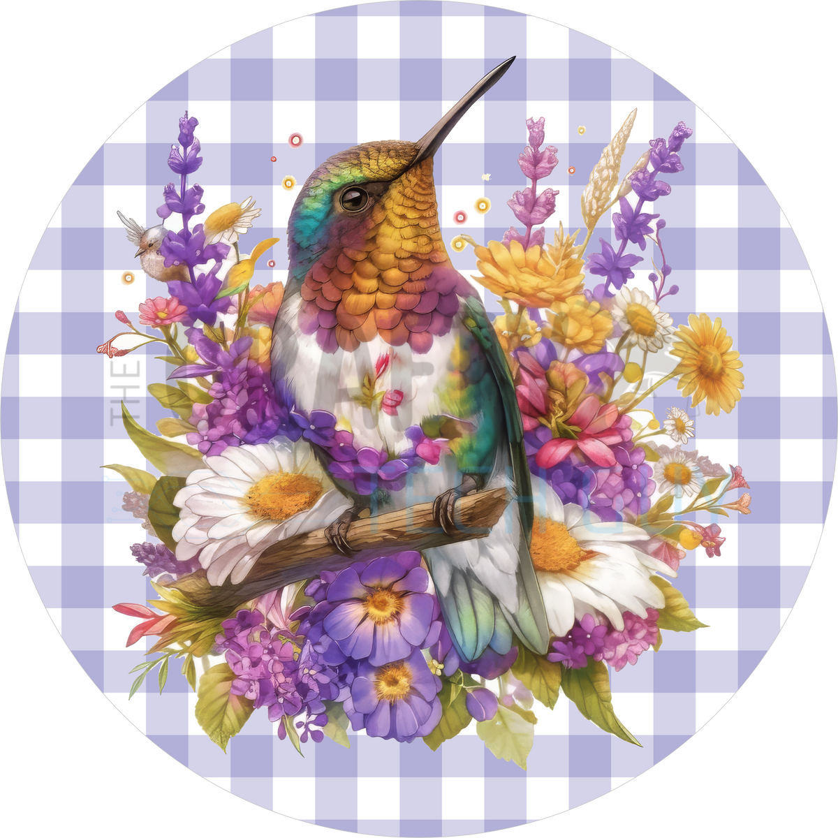 Hummingbird Floral Welcome Sign – Spring Garden Door Décor, Purple Gin
