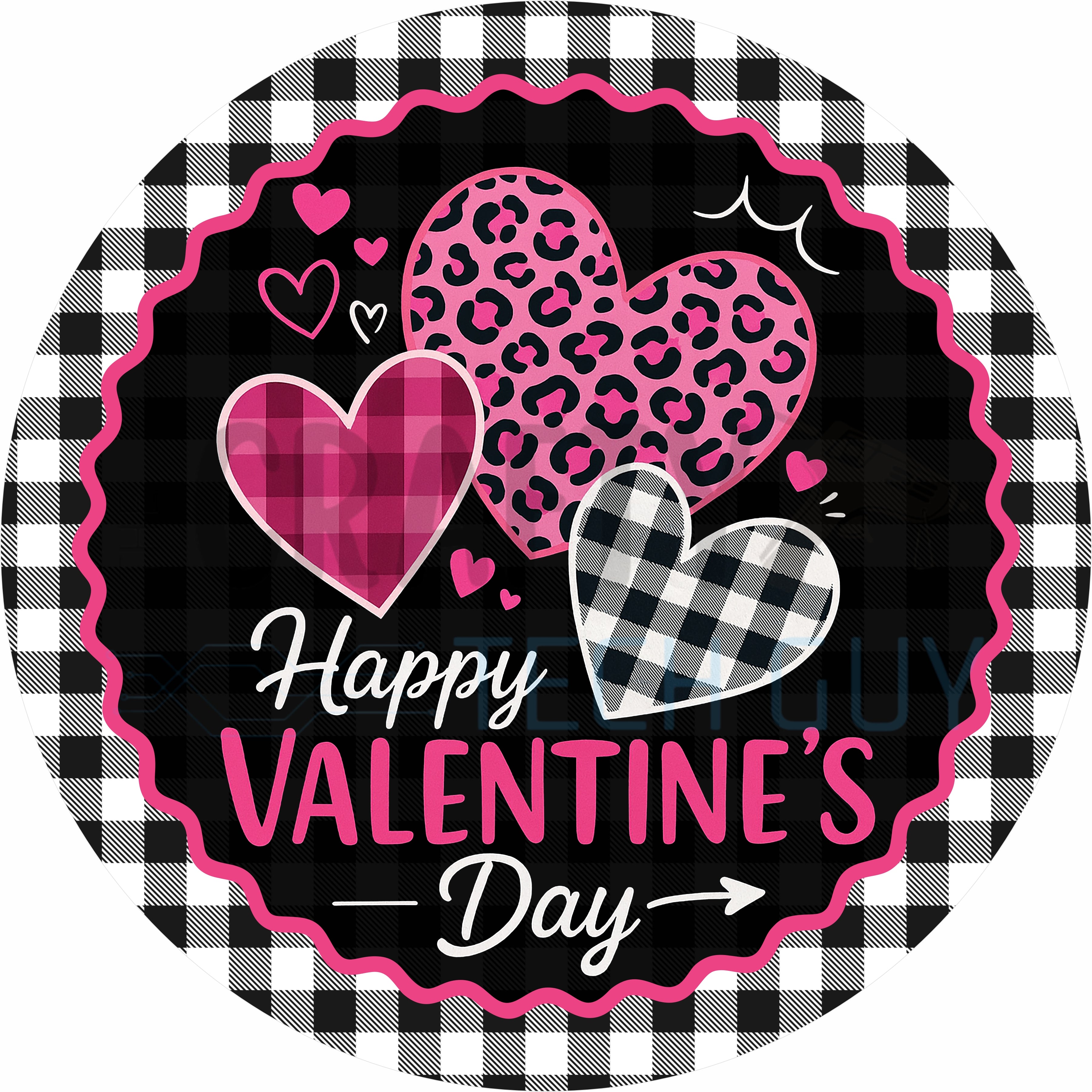 Happy Valentine’s Day Pink Leopard Hearts Buffalo Plaid Decor Round Wreath Sign
