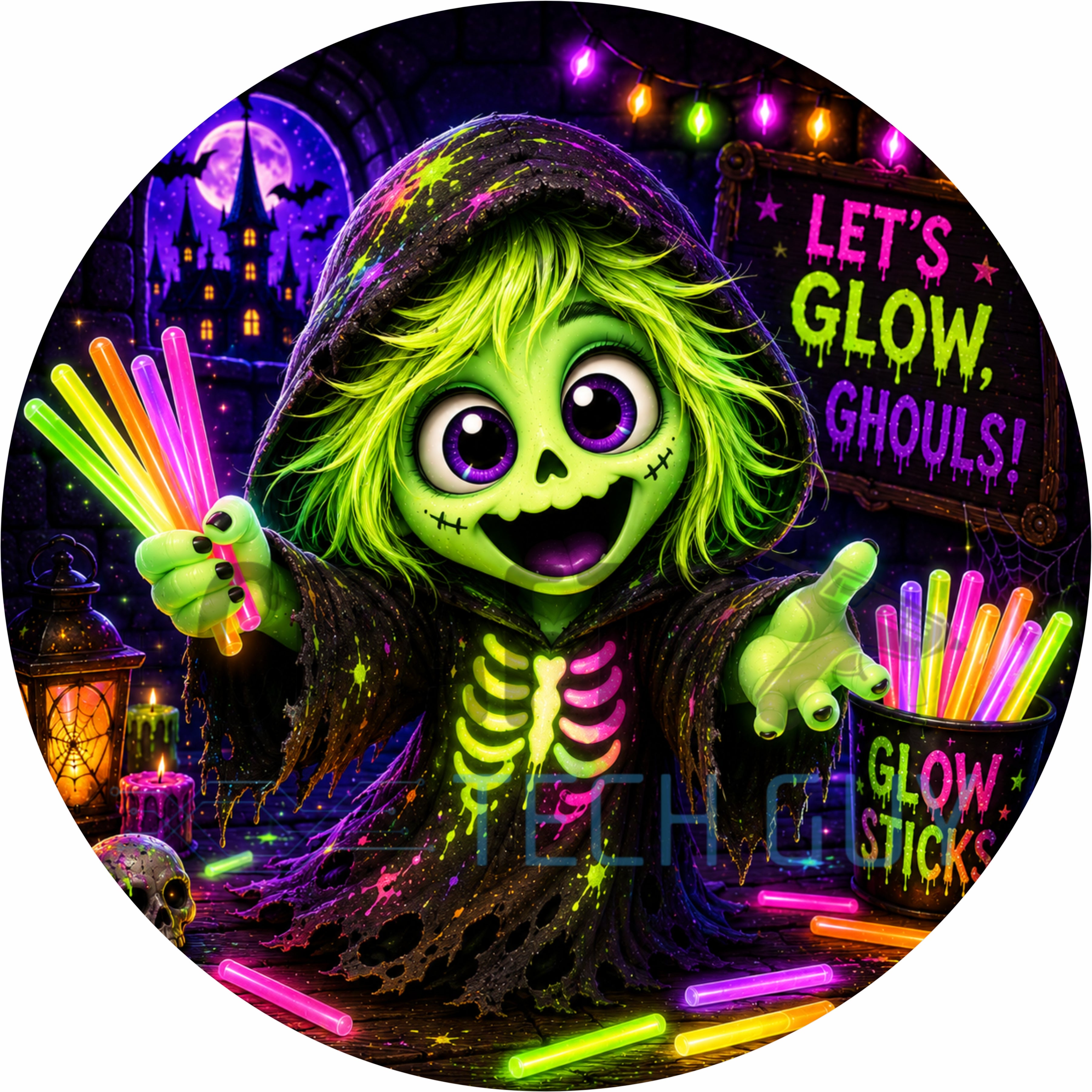 Let’s Glow Ghouls Halloween Round Wreath Sign