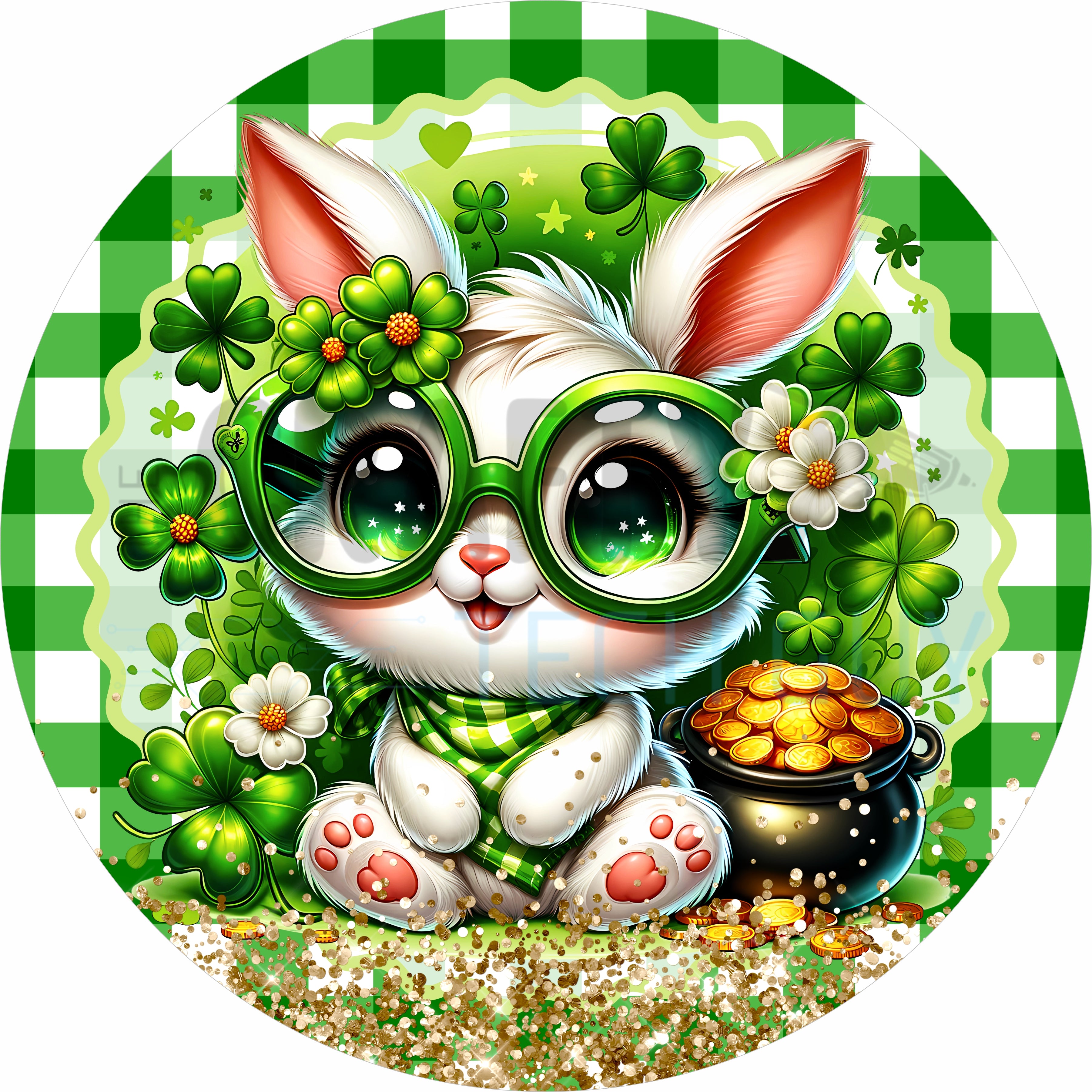 St. Patrick’s Day Bunny Shamrock Round Sign