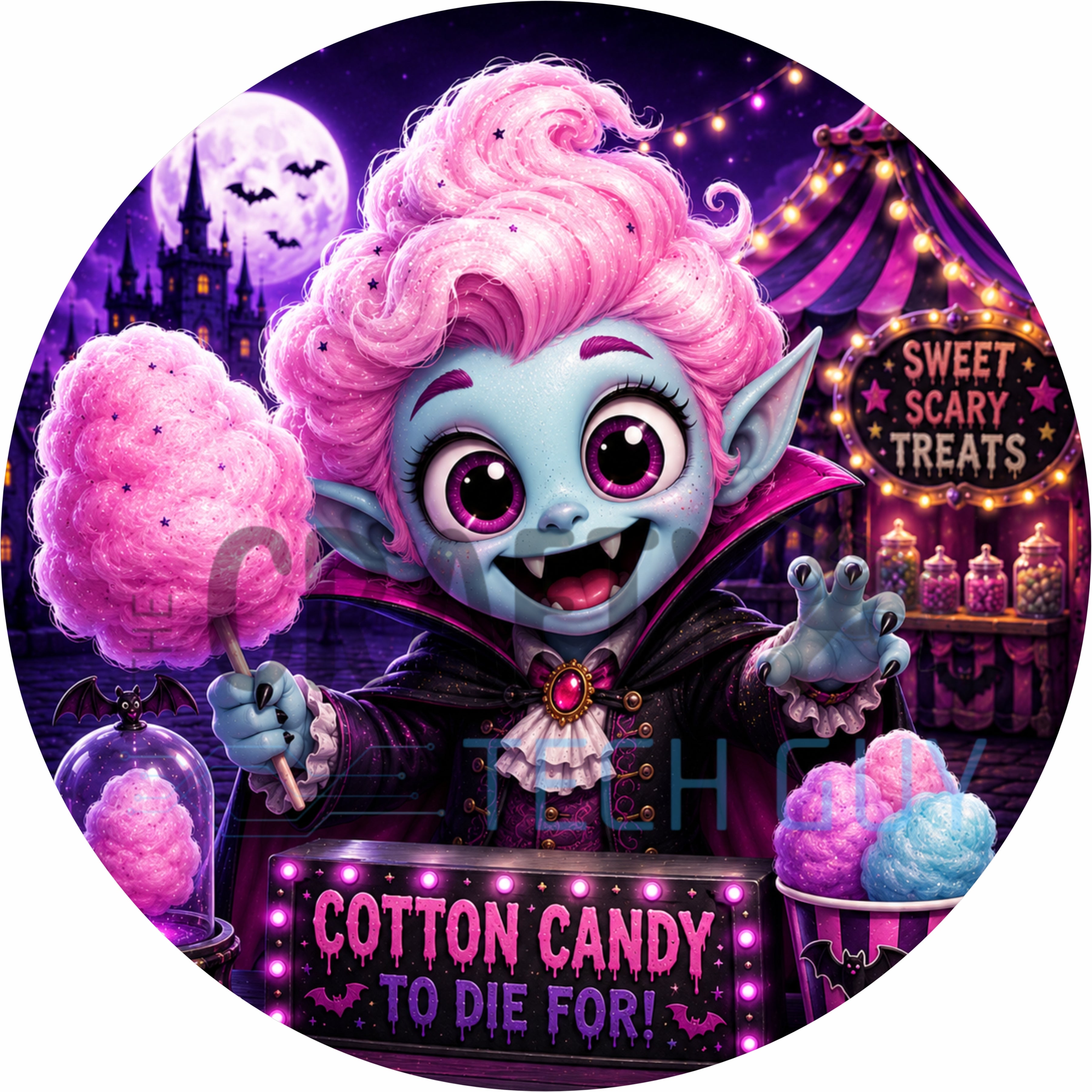 Cotton Candy To Die For Halloween Round Wreath Sign