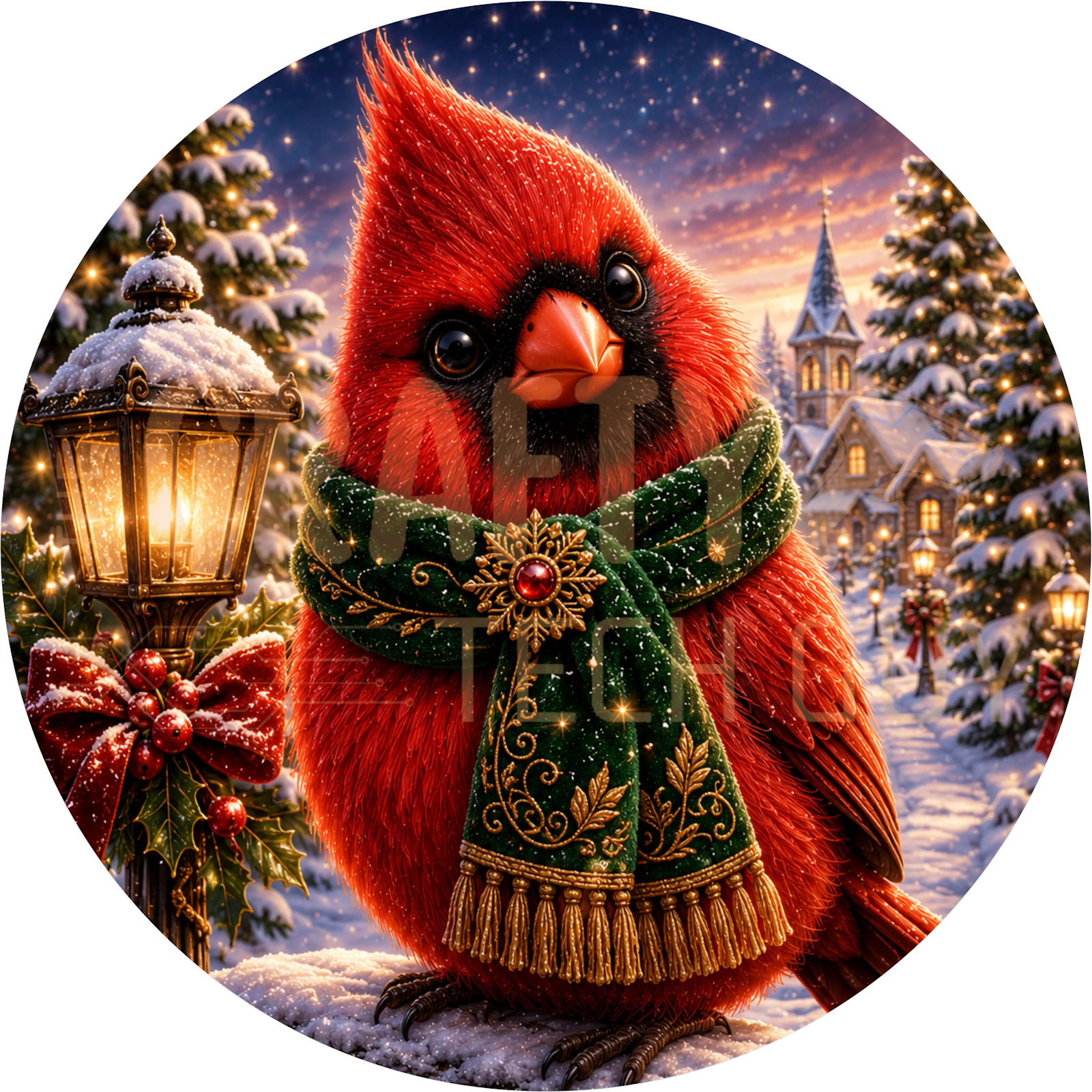 Cardinal in Green Velvet Scarf Christmas Wreath Sign – Snowy Village Design