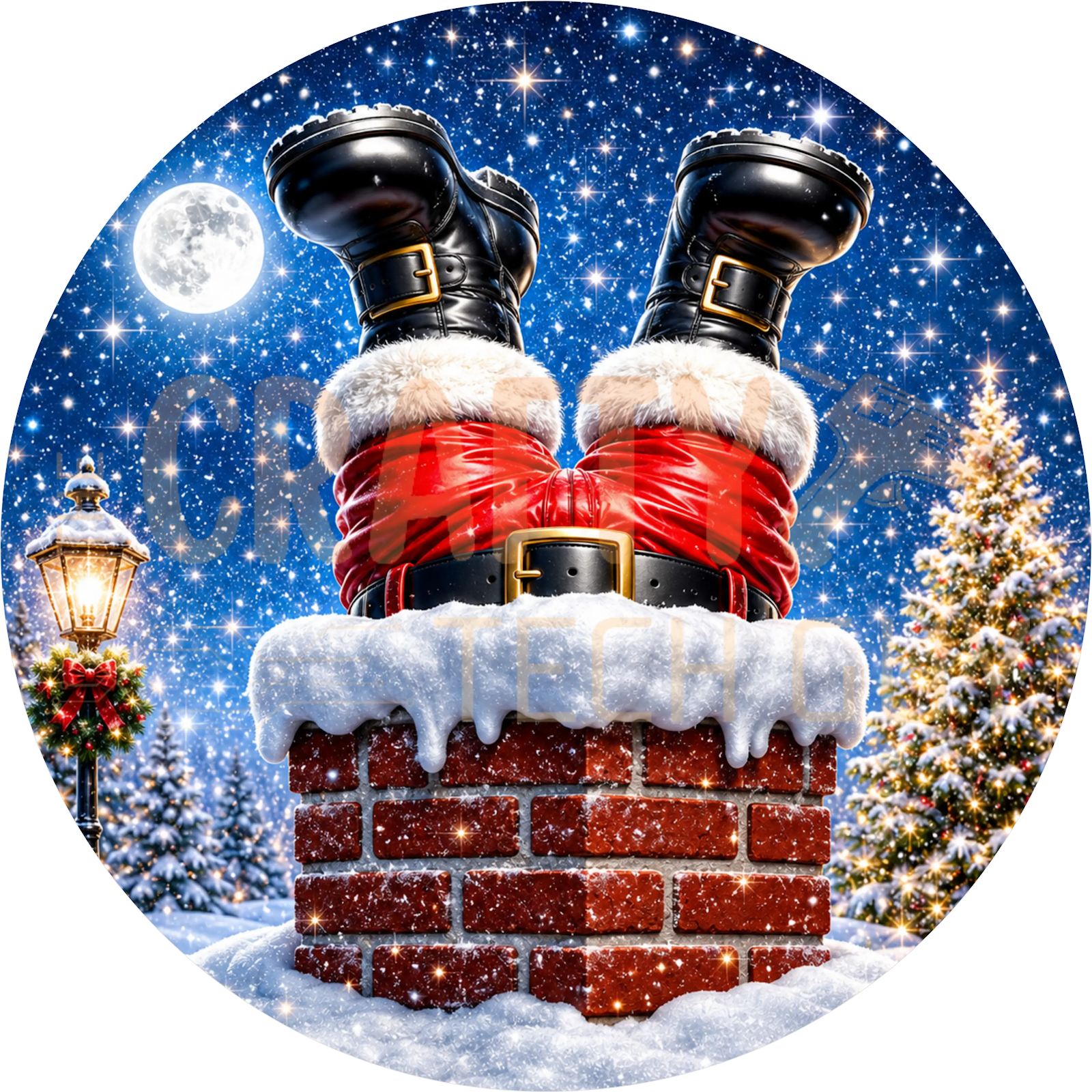 Santa Stuck in the Chimney Christmas Wreath Sign – Starry Night Design