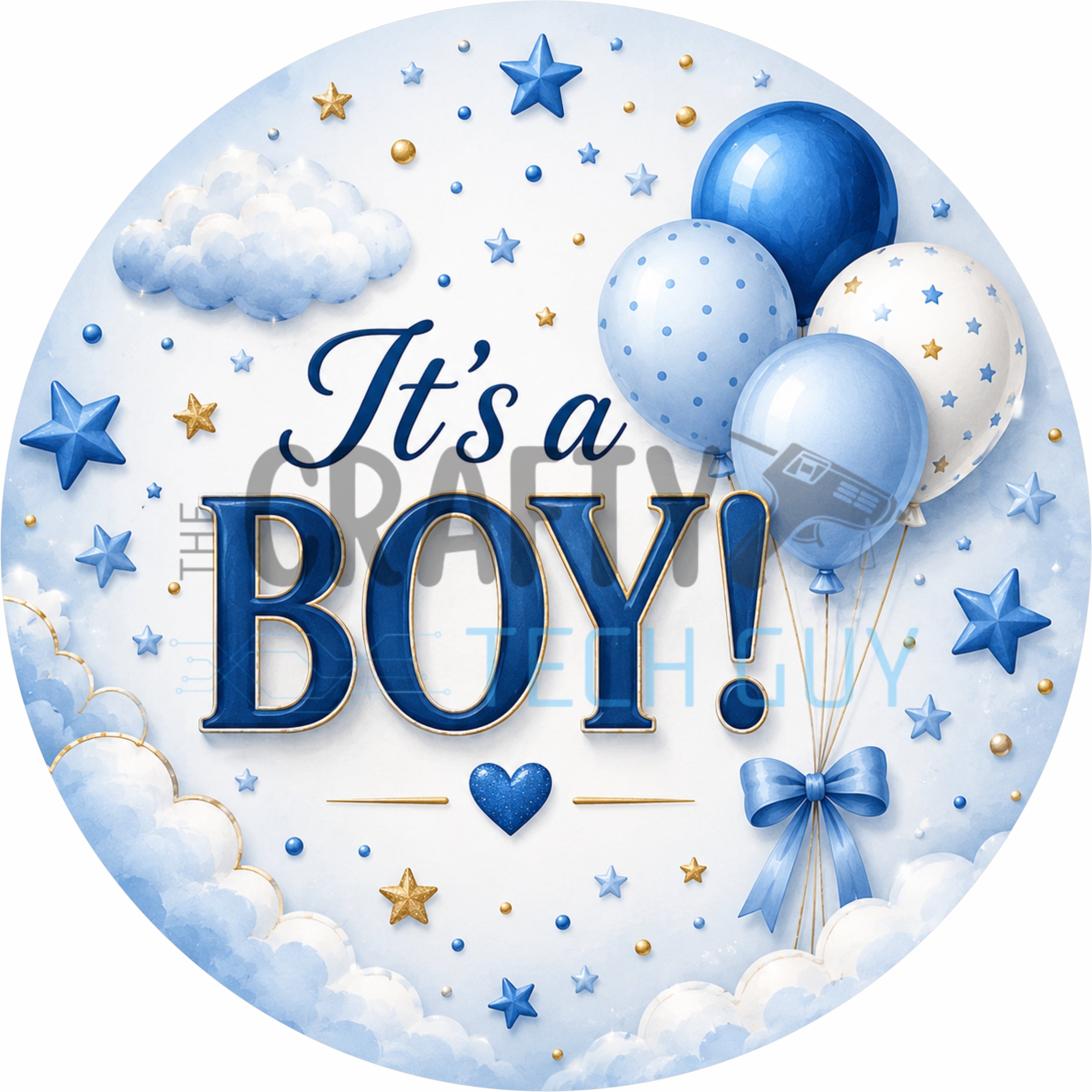 It's a Boy Baby Cloud Shower Round Wreath Sign