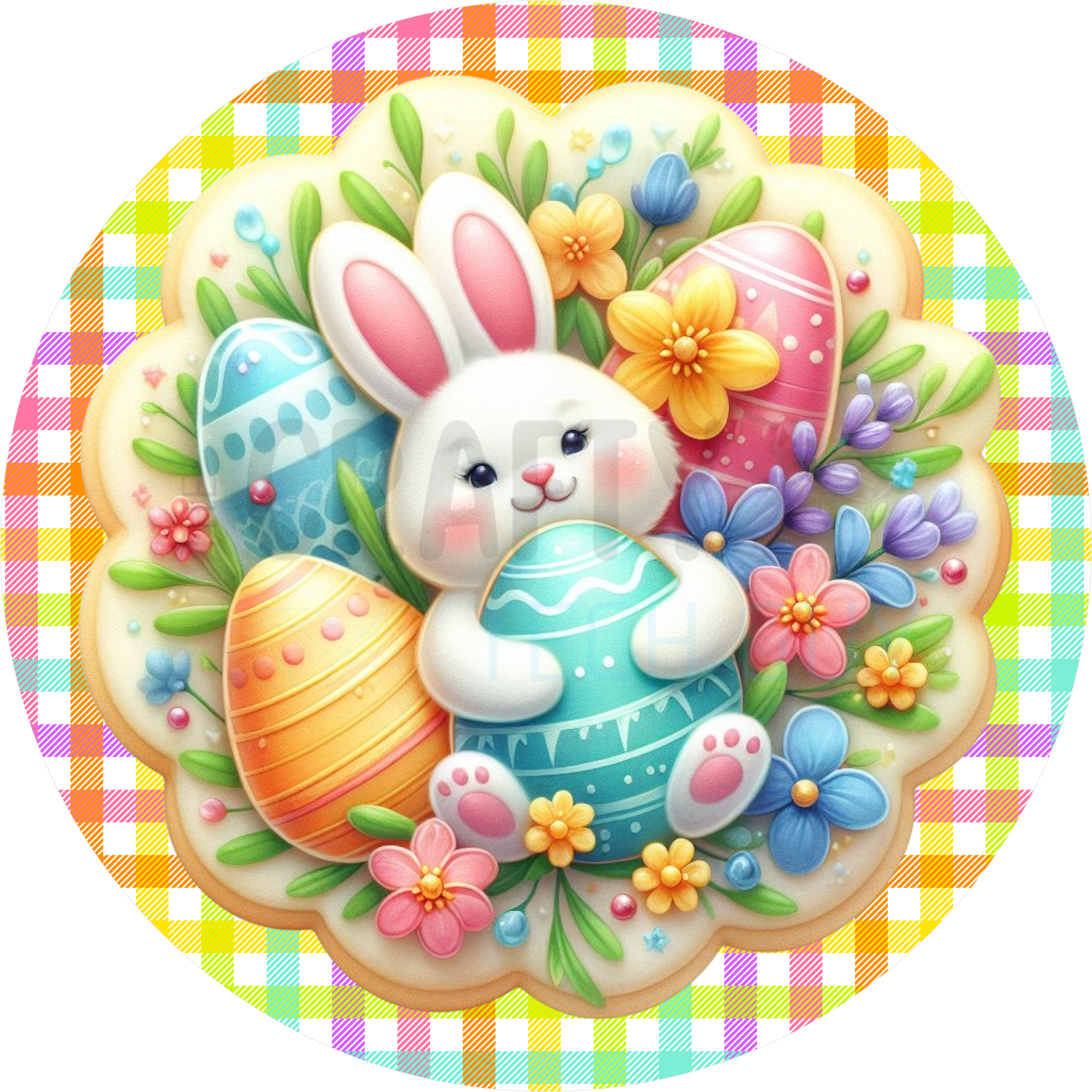 Easter Bunny Round Sign – Pastel Eggs & Flowers