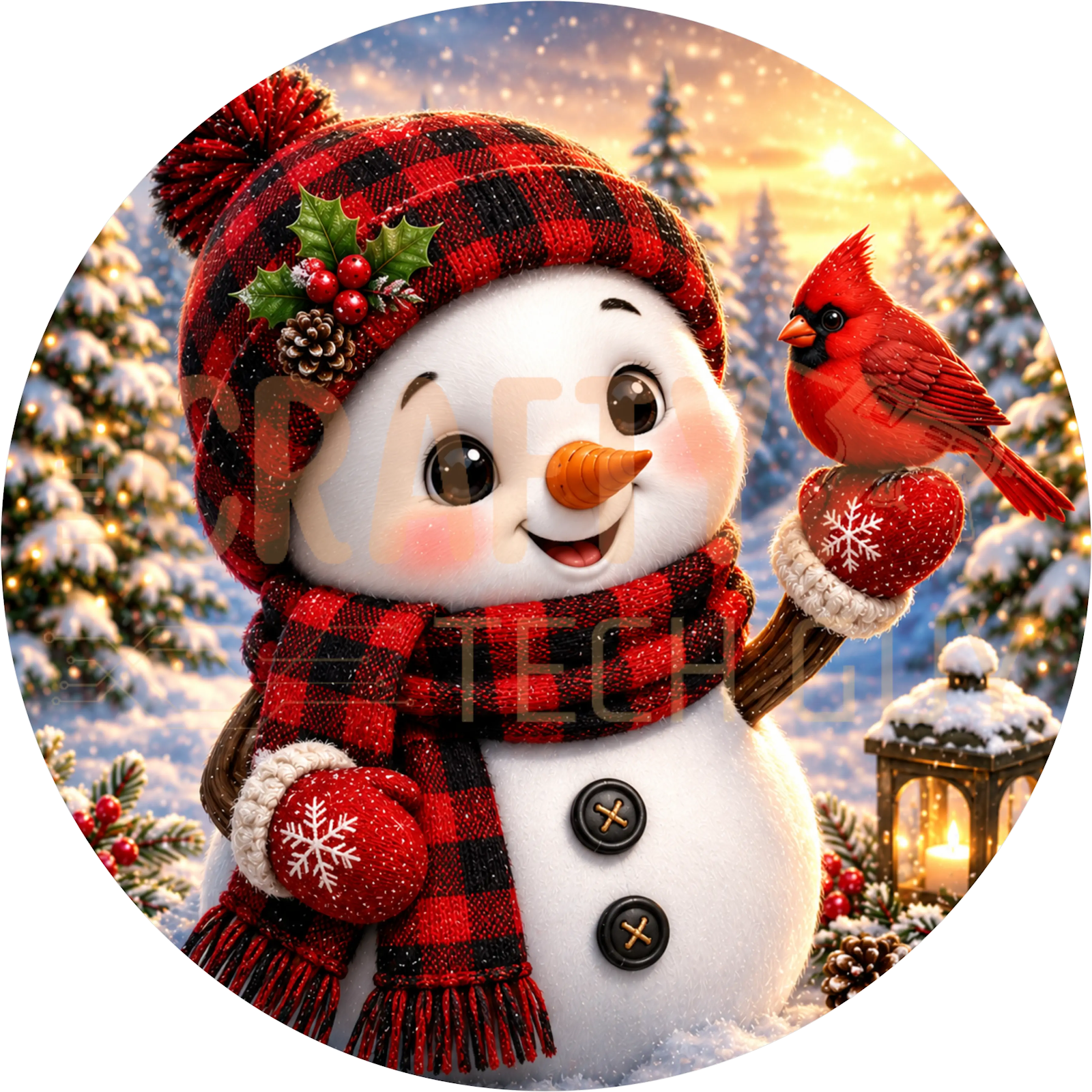 Buffalo Plaid Snowman & Cardinal Christmas Wreath Sign – Red Plaid Winter Design