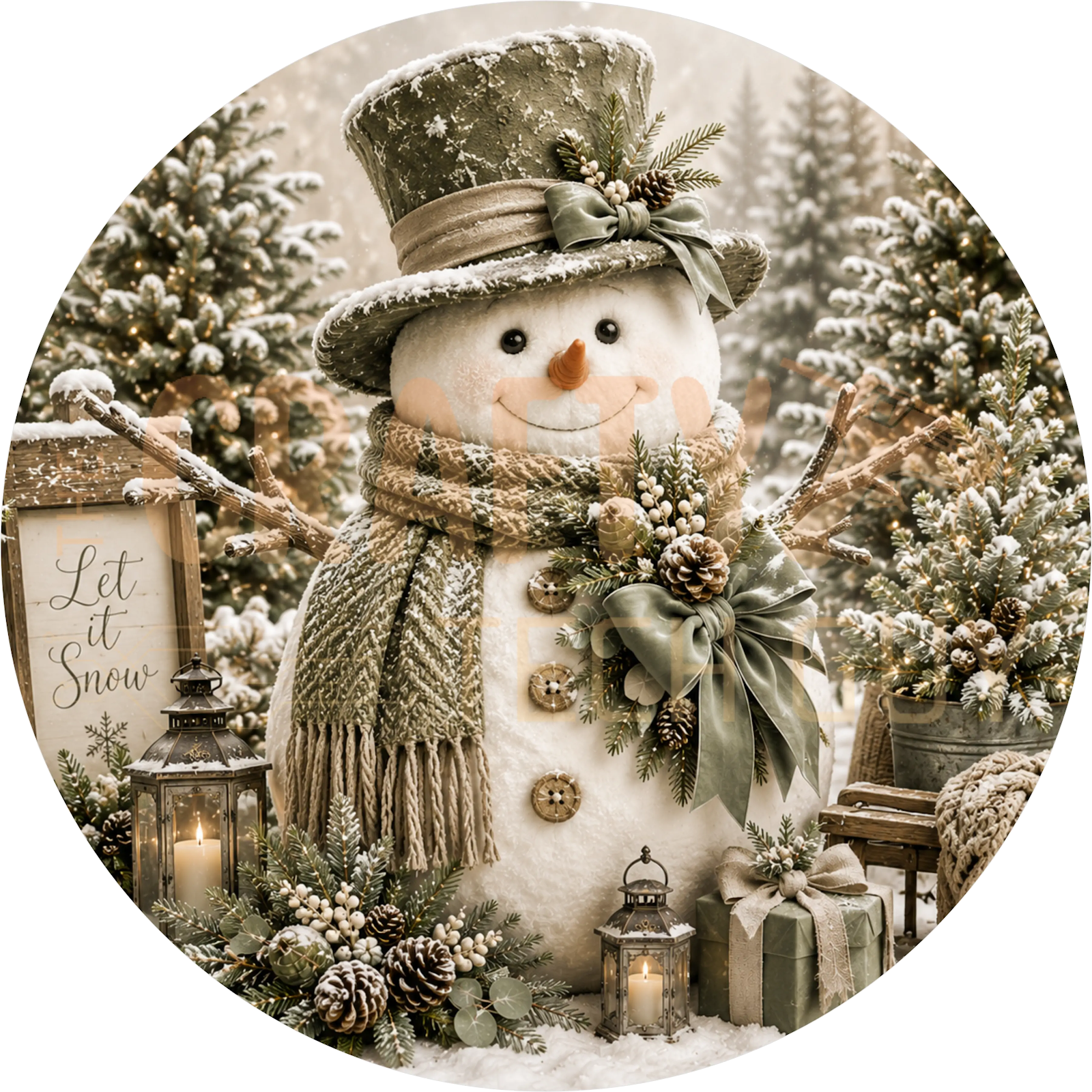 Sage Green Snowman Christmas Wreath Sign – Let It Snow Farmhouse Design