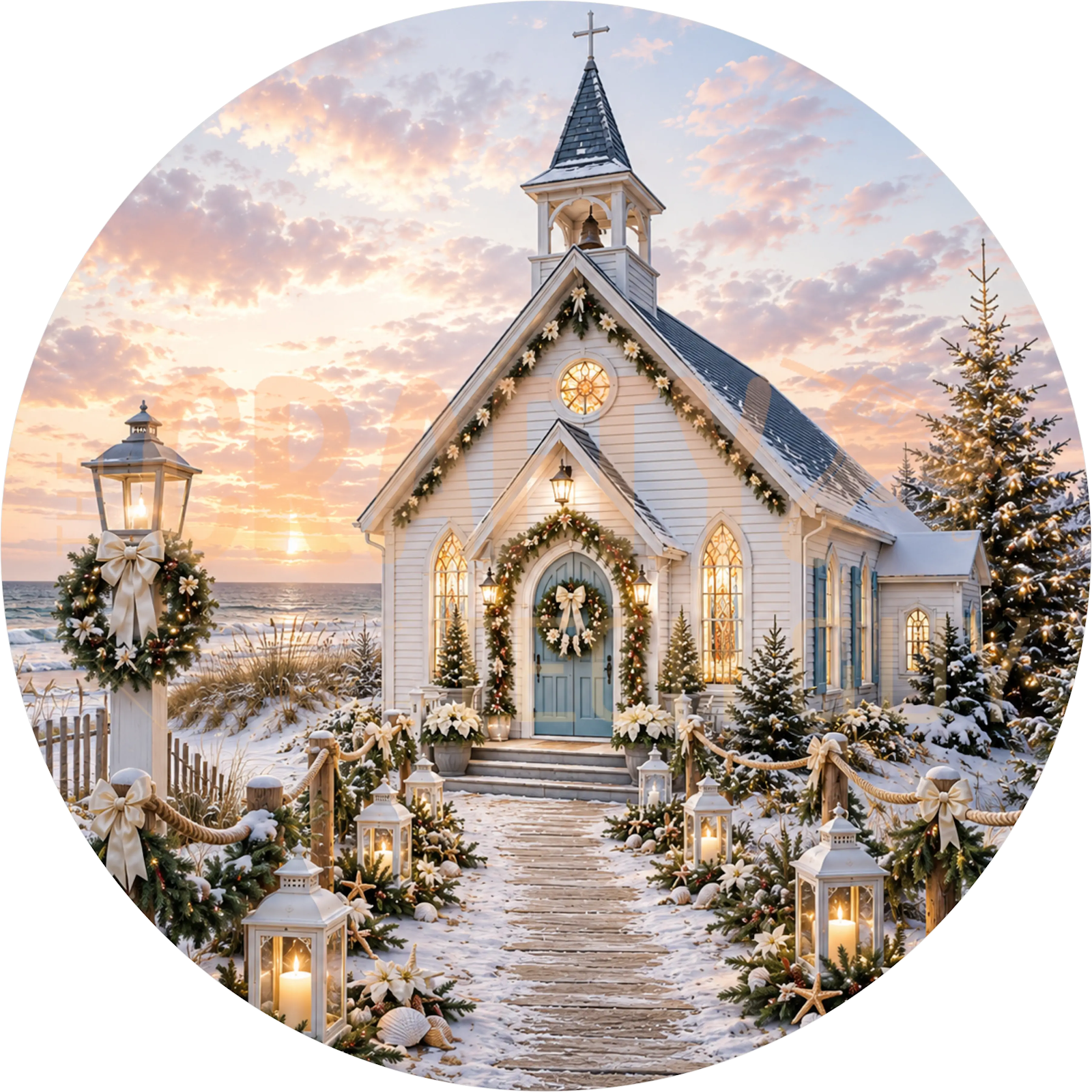 Coastal Beach Church Christmas Wreath Sign – Blue Door Design