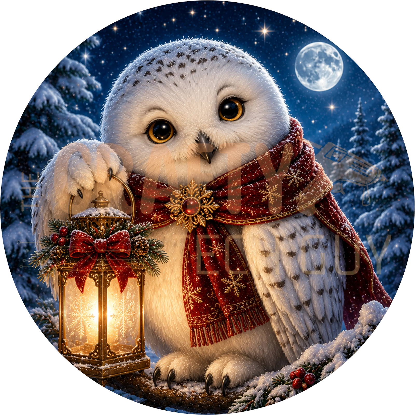 Baby Snowy Owl Christmas Wreath Sign – Moonlit Lantern Design
