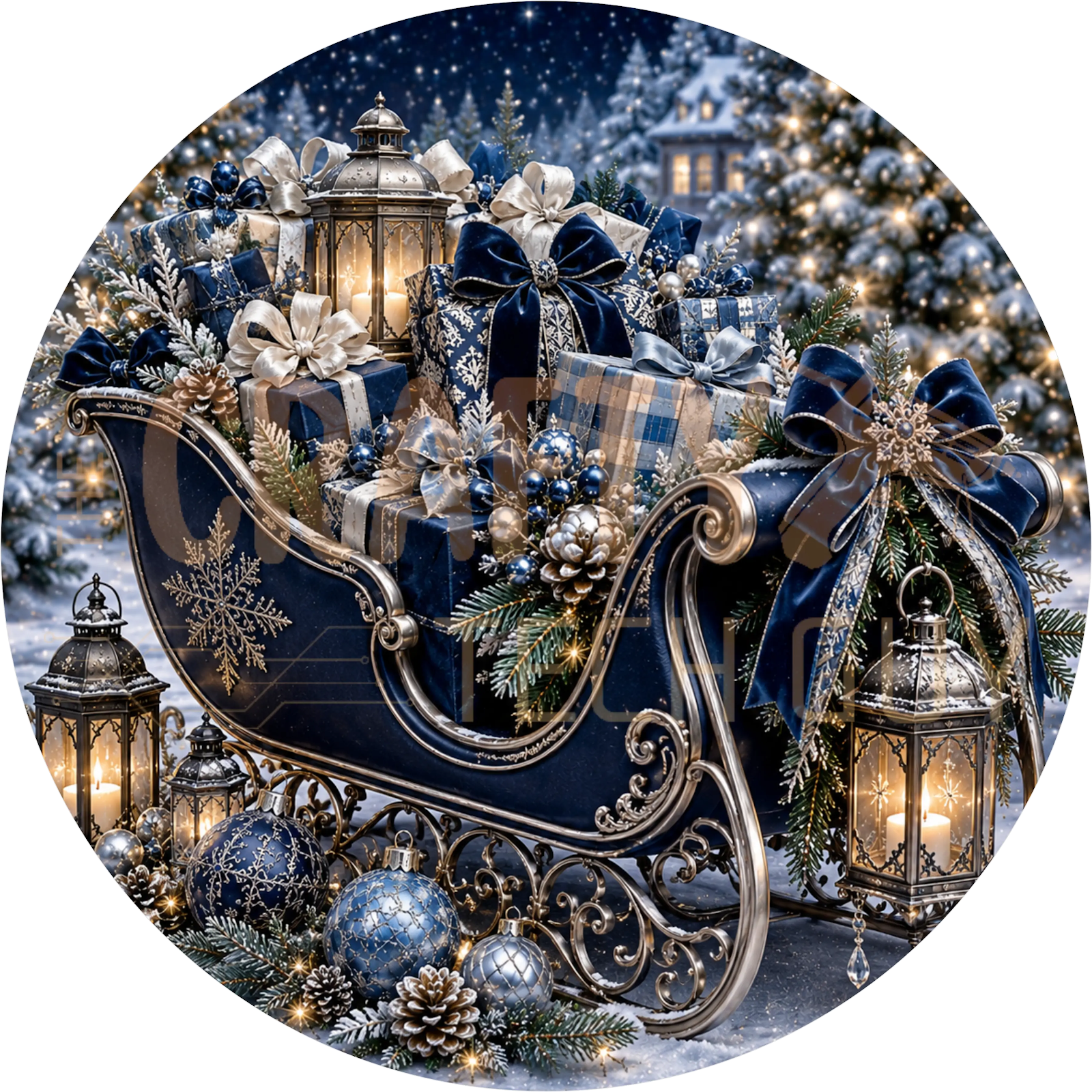 Navy Blue Sleigh Christmas Wreath Sign – Wrapped Gifts Design