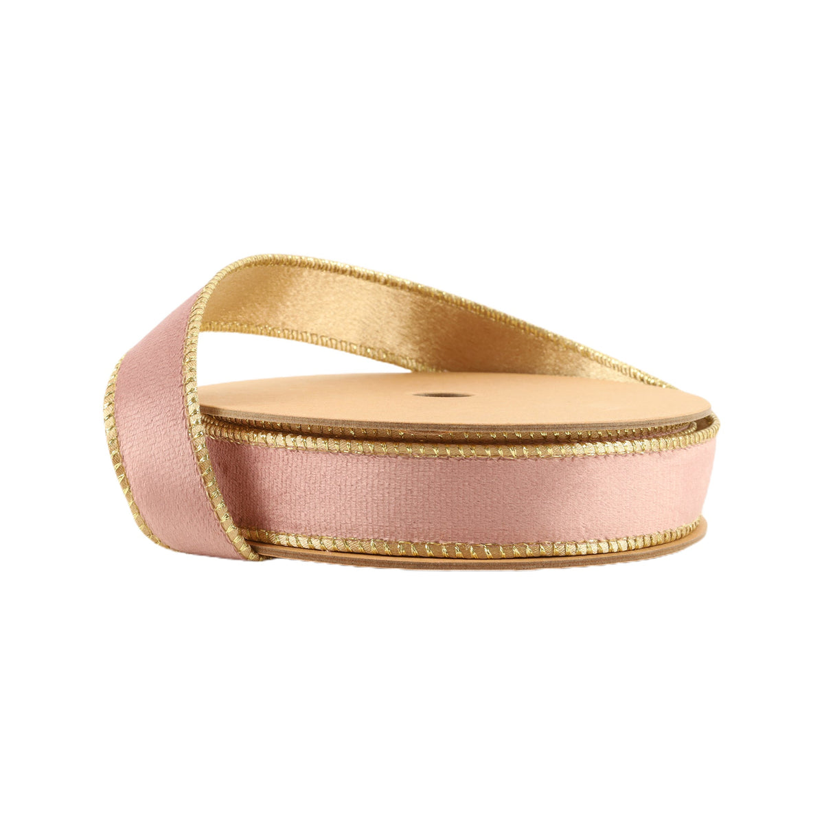 1 Inch 10 Yard Pink and Gold Reversible Wired Classic Velvet Ribbon on Spool