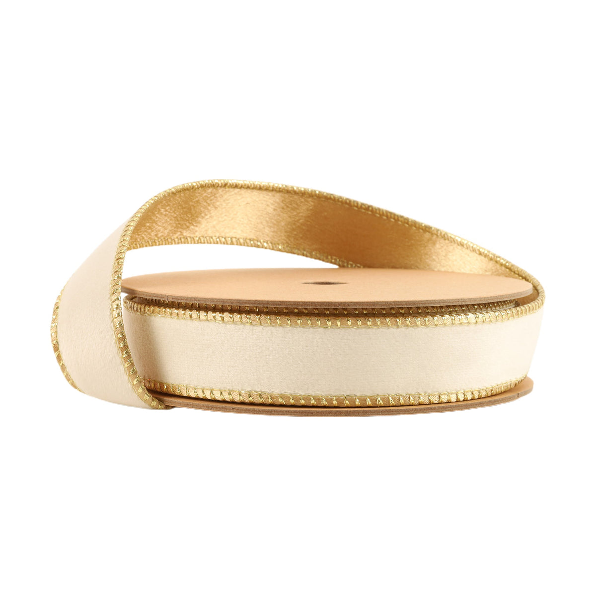1 Inch 10 Yard Ivory and Gold Reversible Wired Classic Velvet Ribbon on Spool