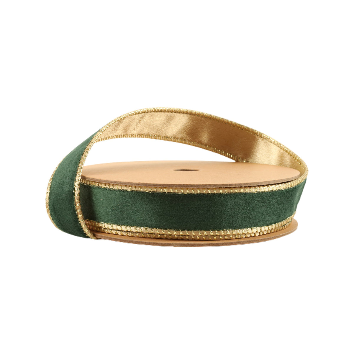 1 Inch 10 Yard Green and Gold Reversible Wired Classic Velvet Ribbon on Spool