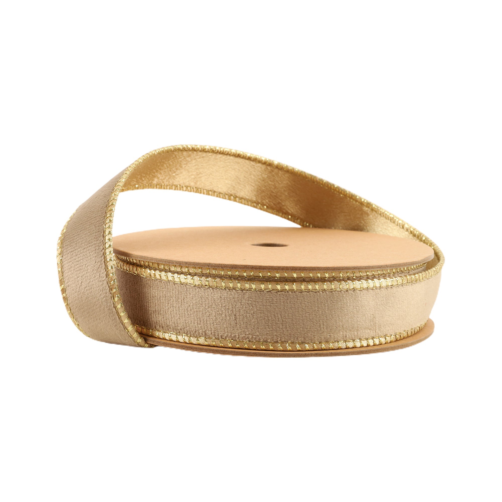 1 Inch 10 Yard Latte and Gold Reversible Wired Classic Velvet Ribbon on Spool