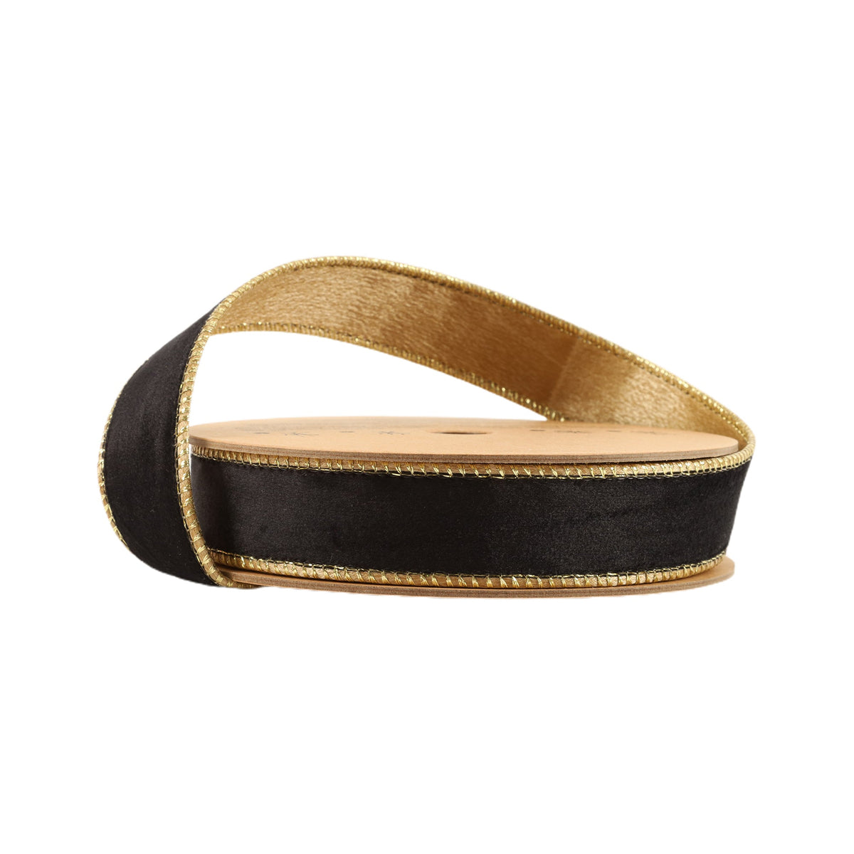 1 Inch 10 Yard Black and Gold Reversible Wired Classic Velvet Ribbon on Spool