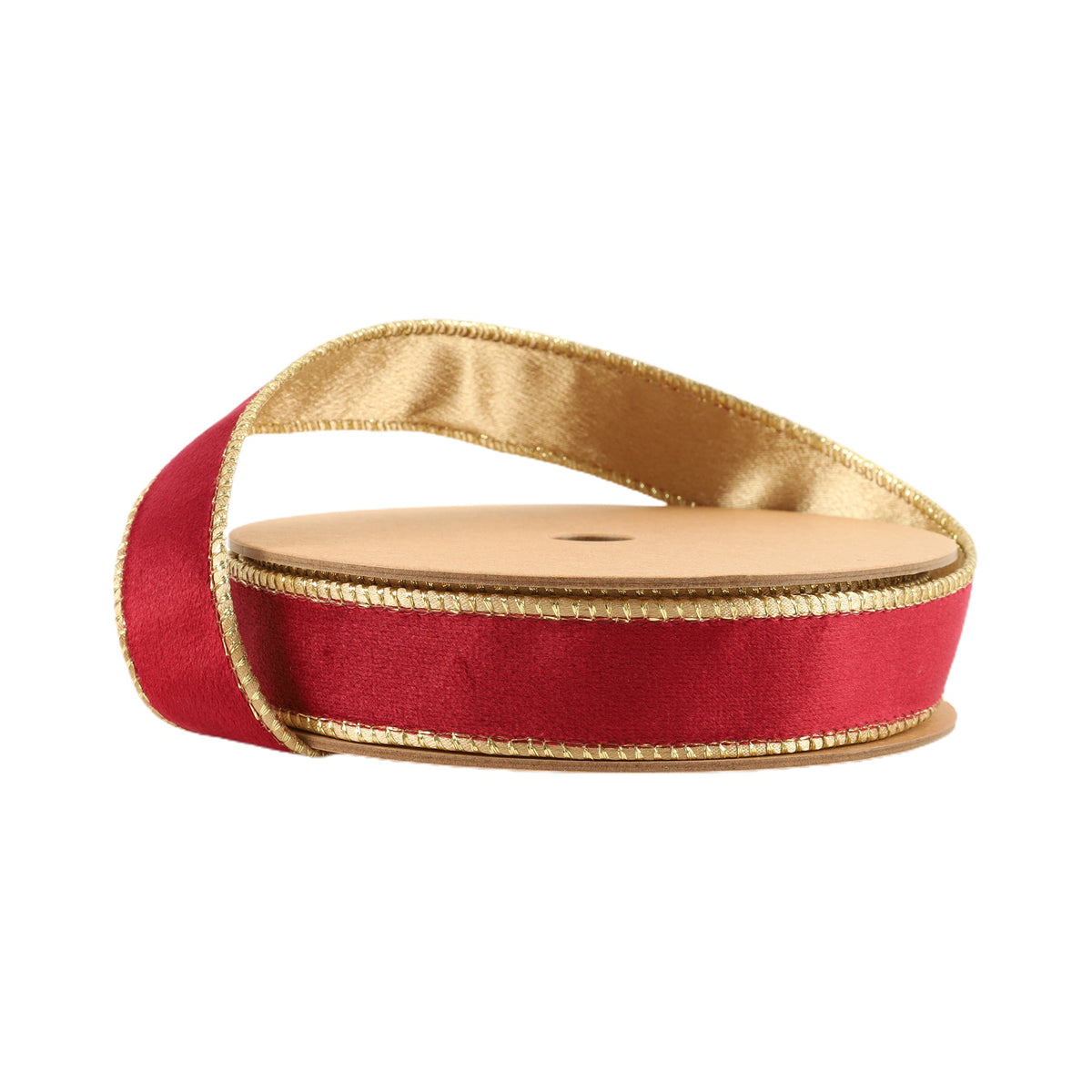 1 Inch 10 Yard Burgundy and Gold Reversible Wired Classic Velvet Ribbon on Spool