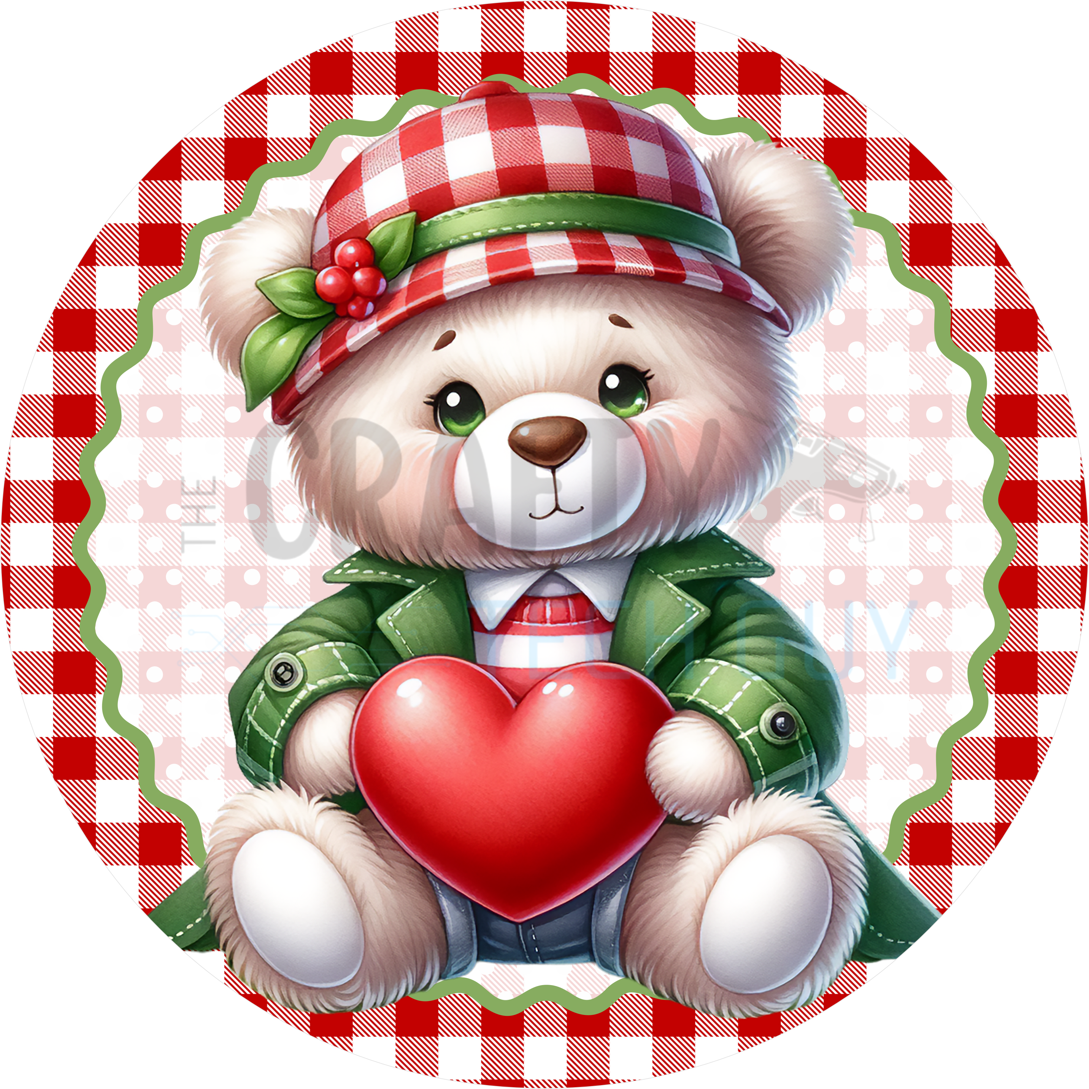 Valentine Red Gingham Teddy Bear with Heart Sign
