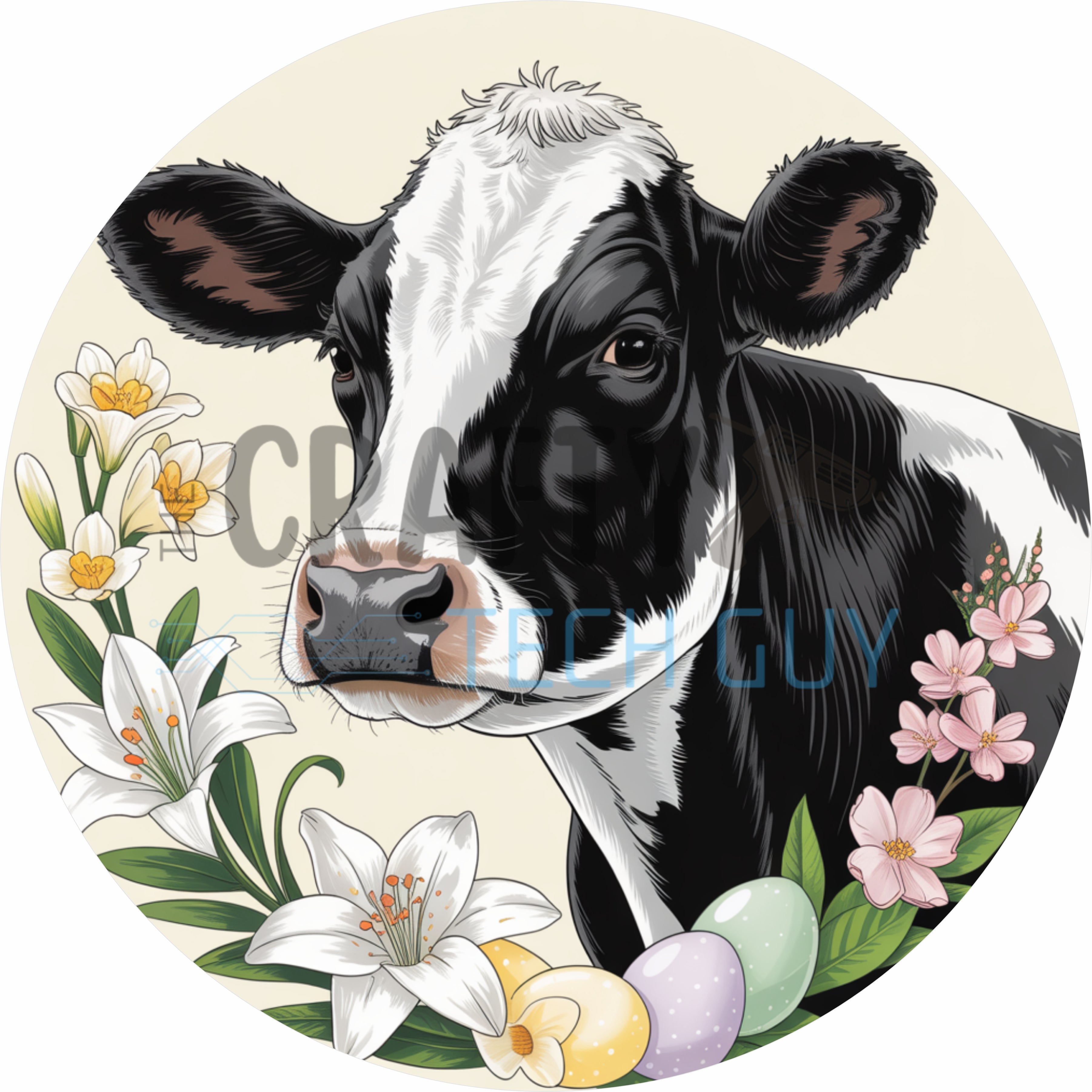 Spring Cow Easter Floral Farmhouse Round Wreath Sign