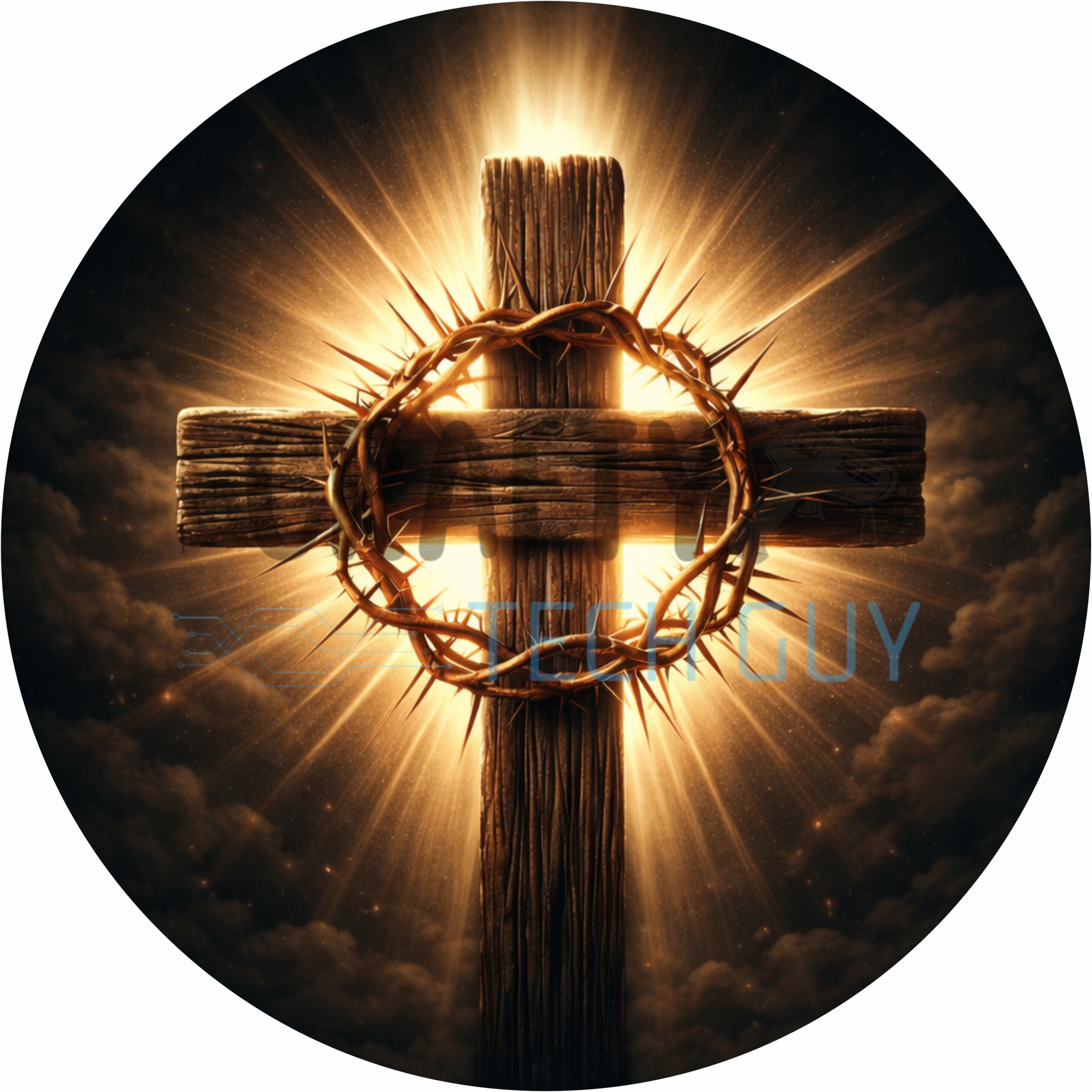 Radiant Cross with Crown of Thorns Round Wreath Sign