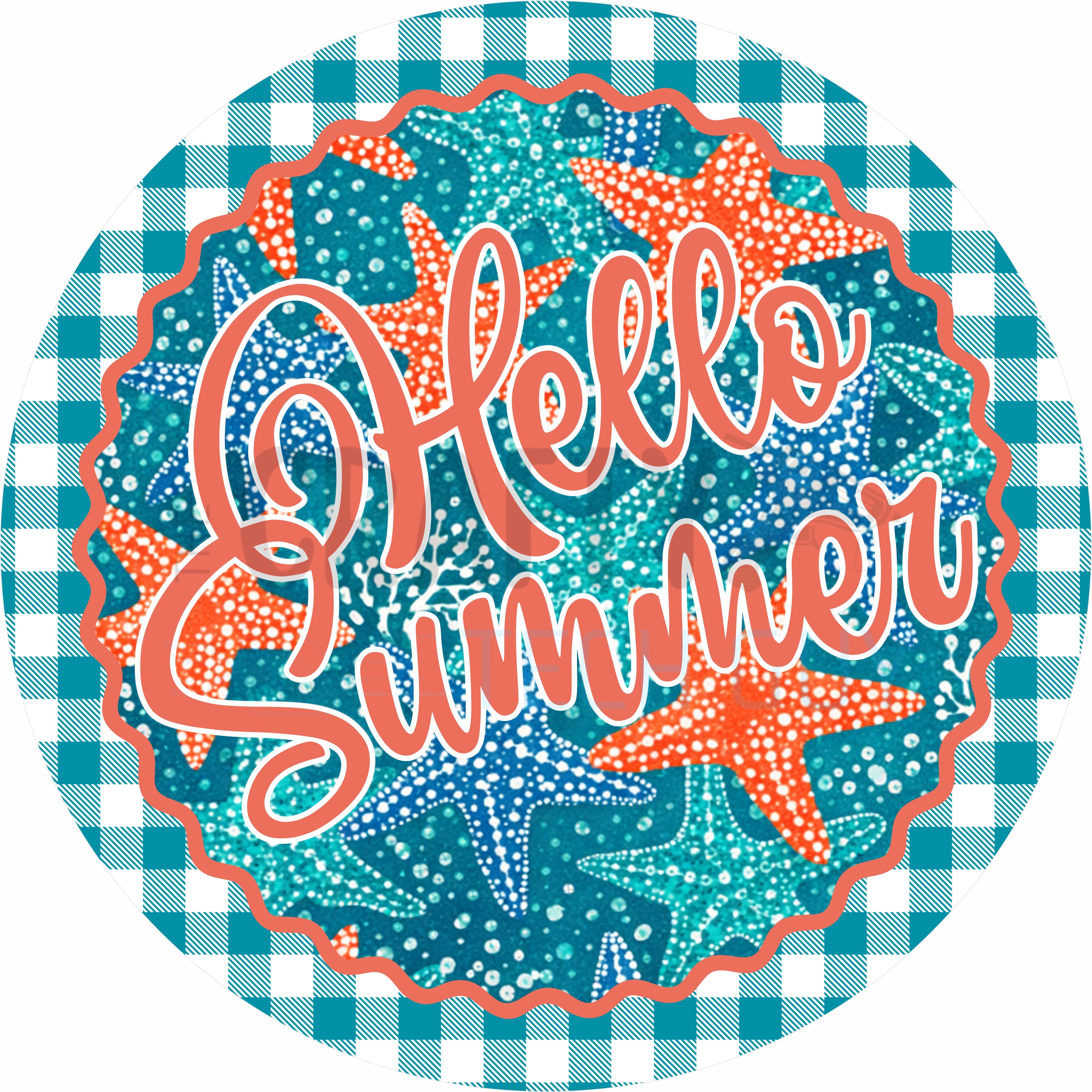 Hello Summer Starfish Coastal Round Wreath Sign