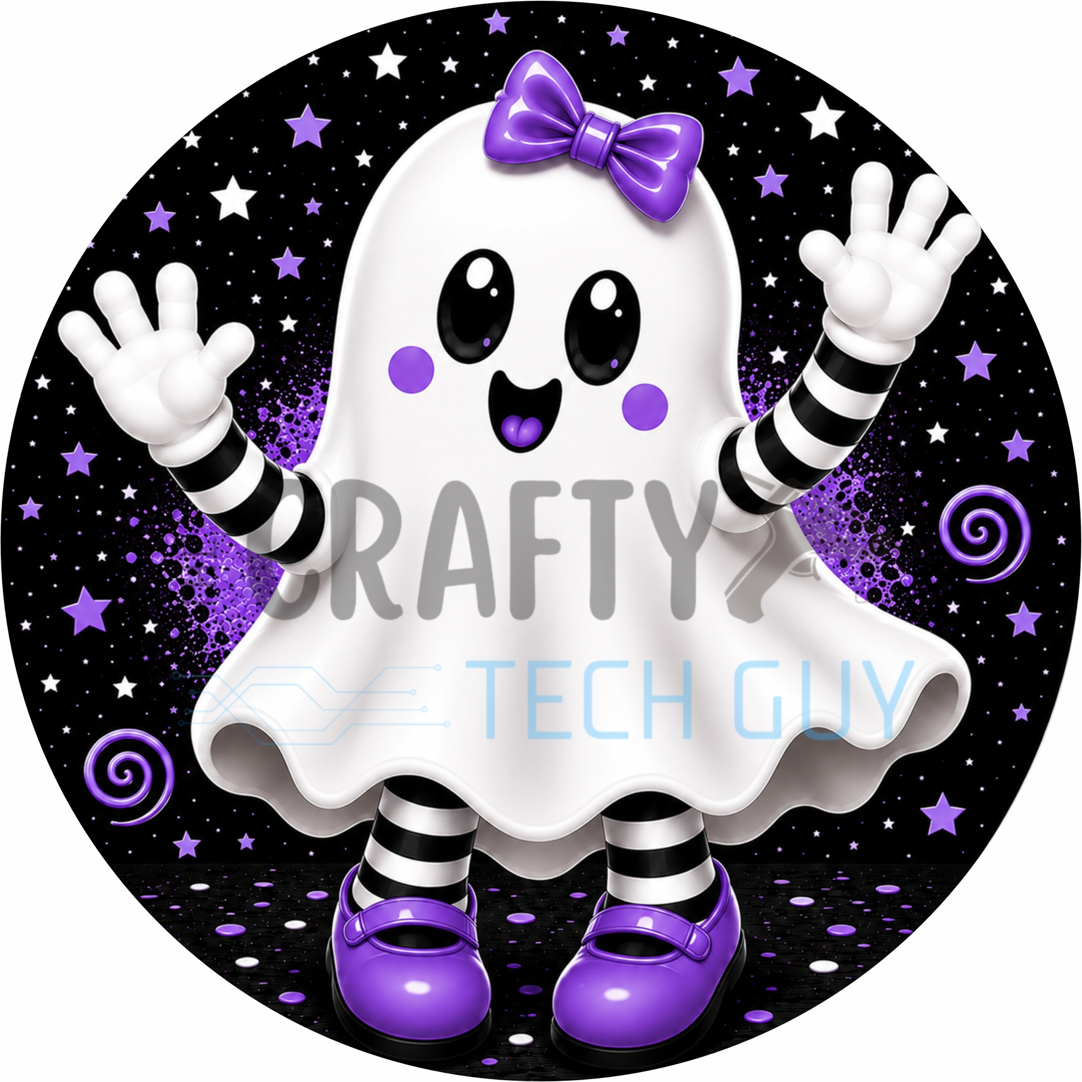 Purple Ghost Halloween Round Wreath Sign