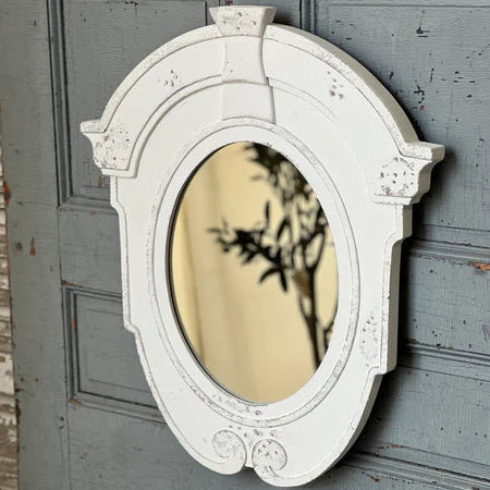 Cheshire Wall Mirror, 24 Inch Distressed White Mirror, Farmhouse Decorative Wall Accent, Vintage Style Mirror