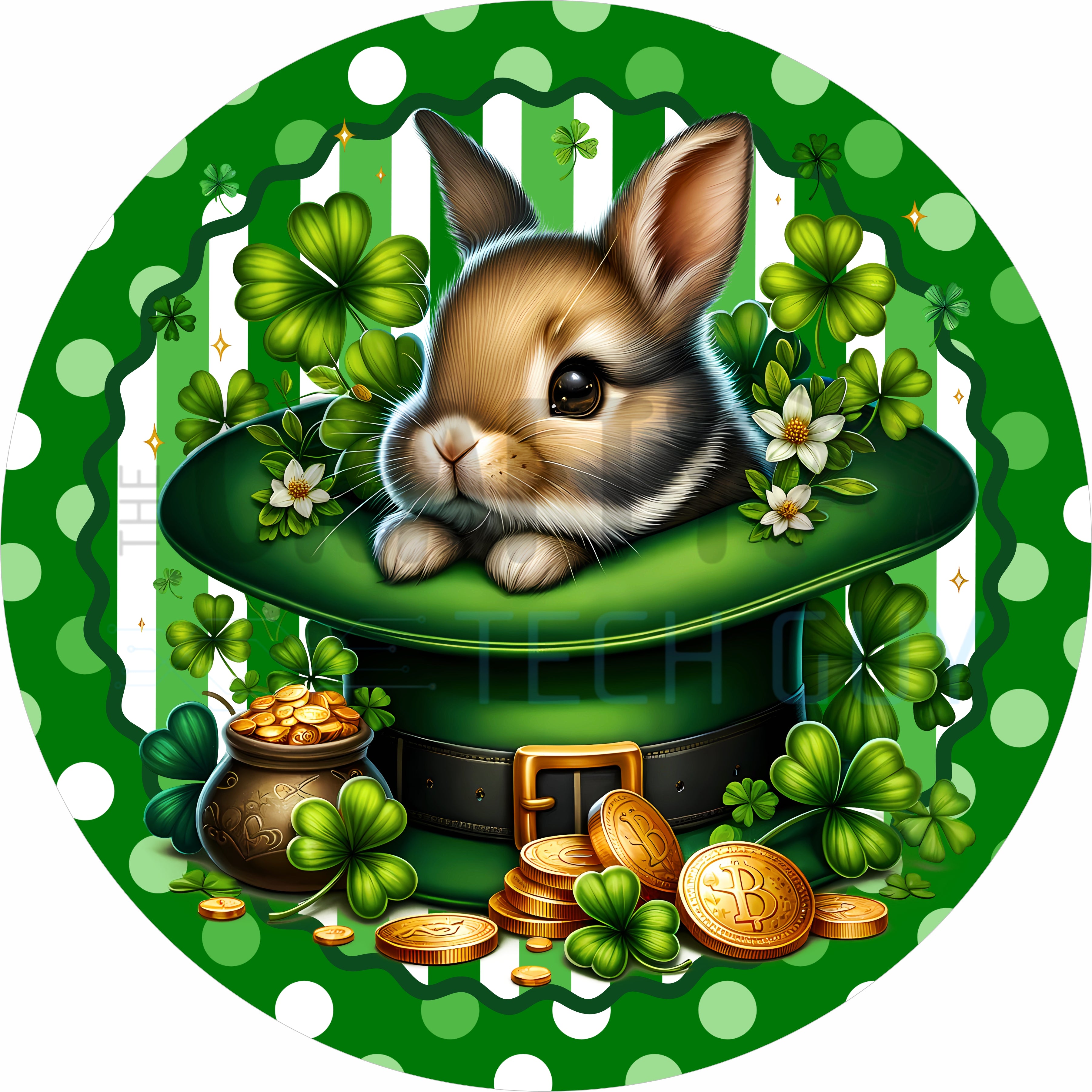 St. Patrick’s Day Bunny Leprechaun Hat Shamrock Round Sign