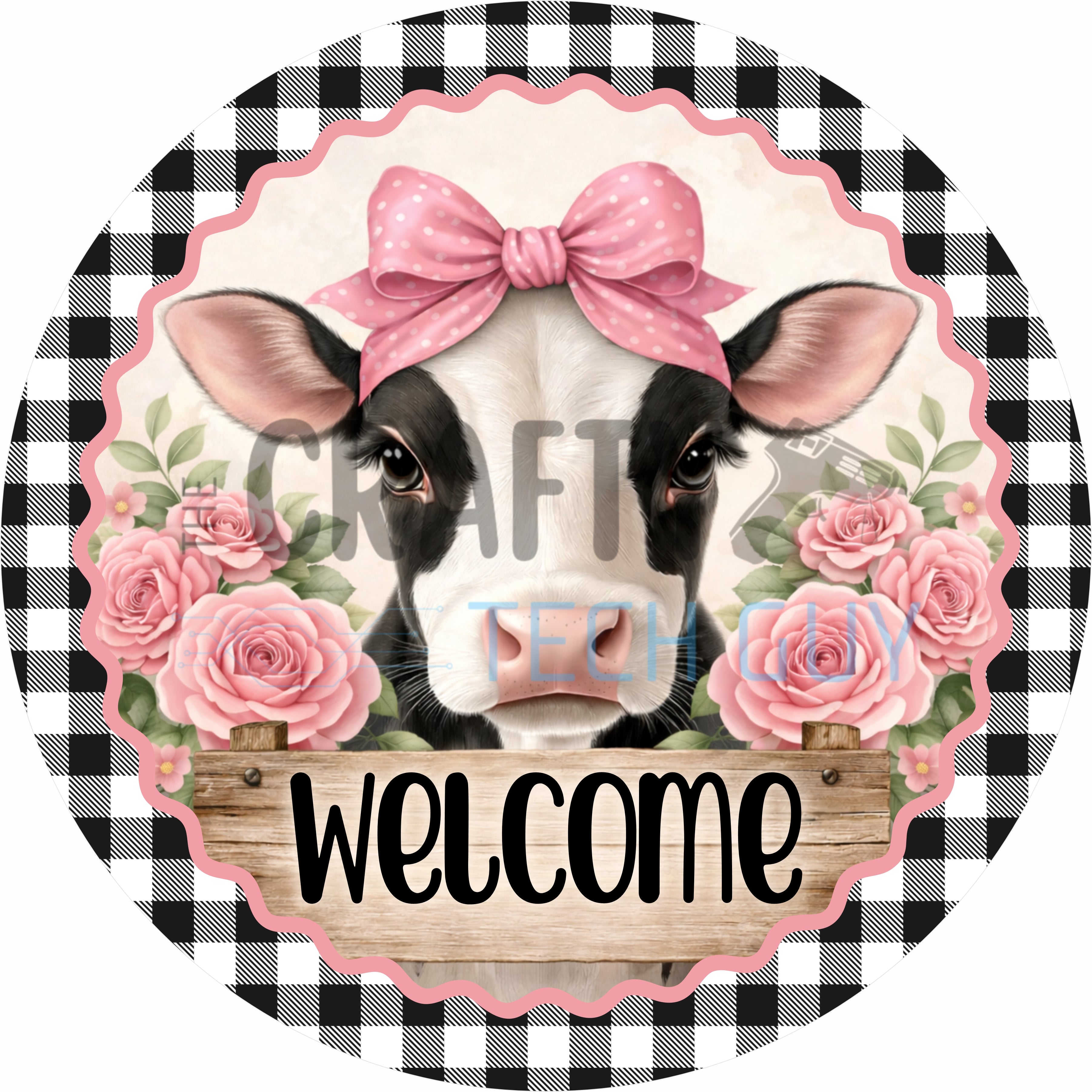 Cow Welcome Farmhouse Round Wreath Sign