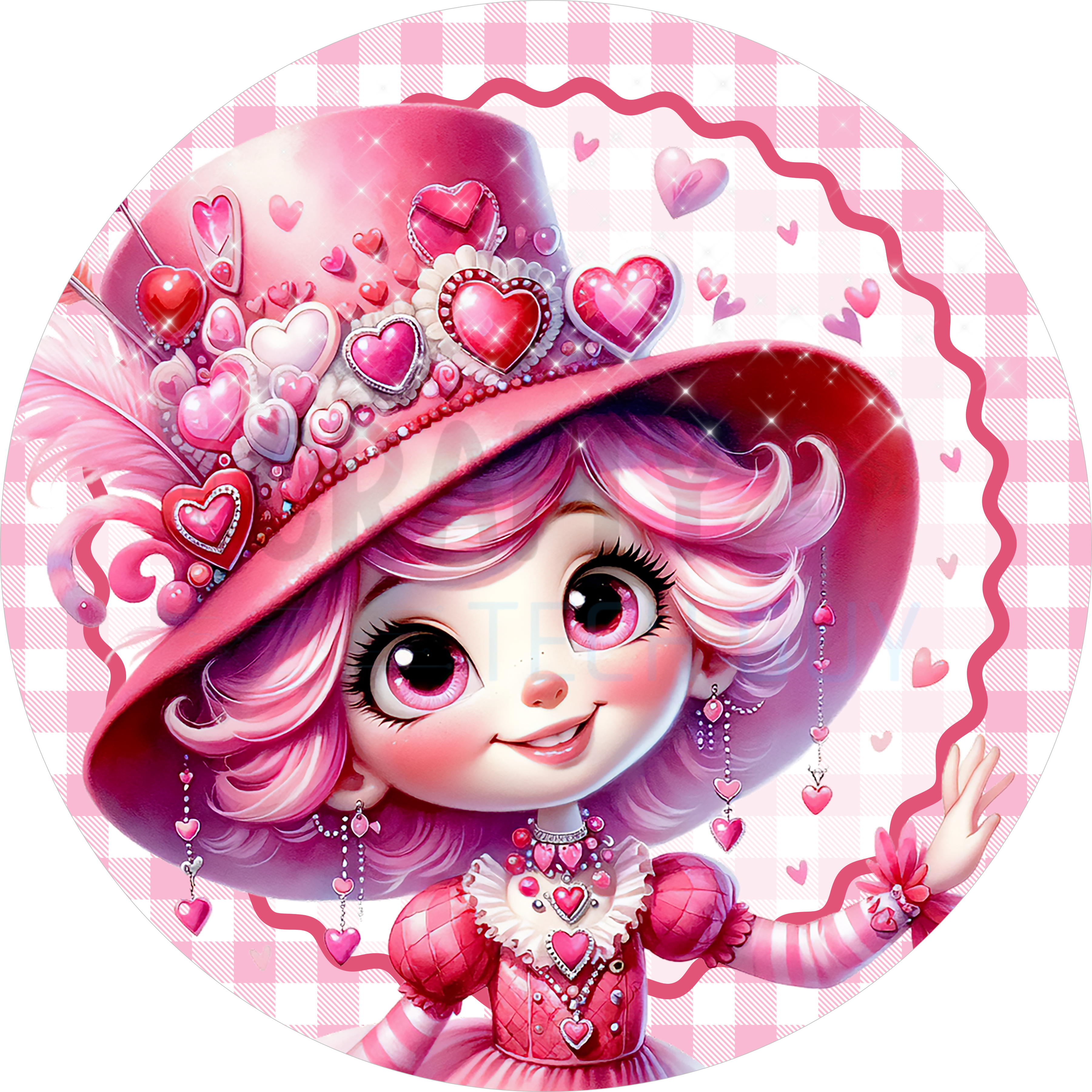 Pink Valentine Heart Girl Round Decor Sign