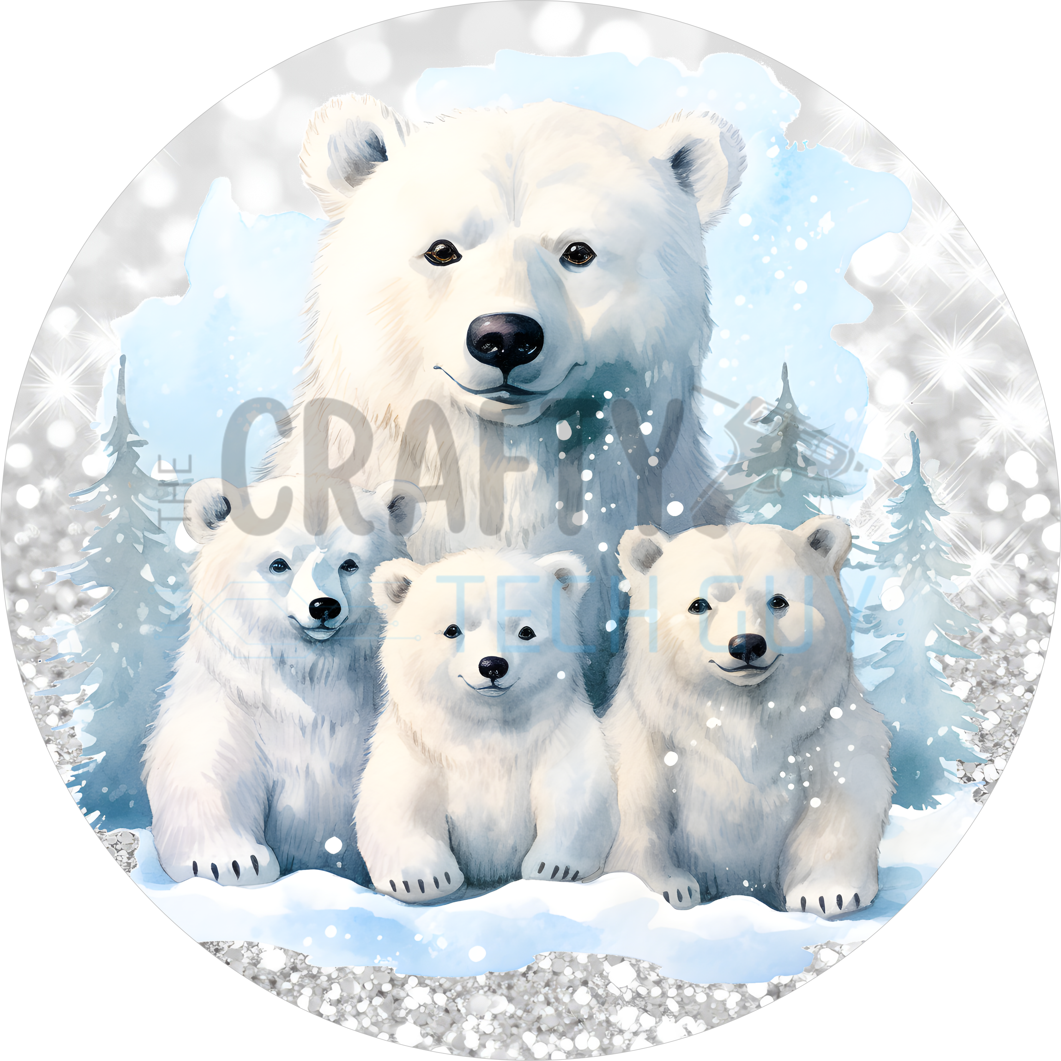 Winter Polar Bear Family Design | Snowy Forest Scene with Sparkle Accents | Peaceful Arctic Animal Art for Cozy Christmas Décor