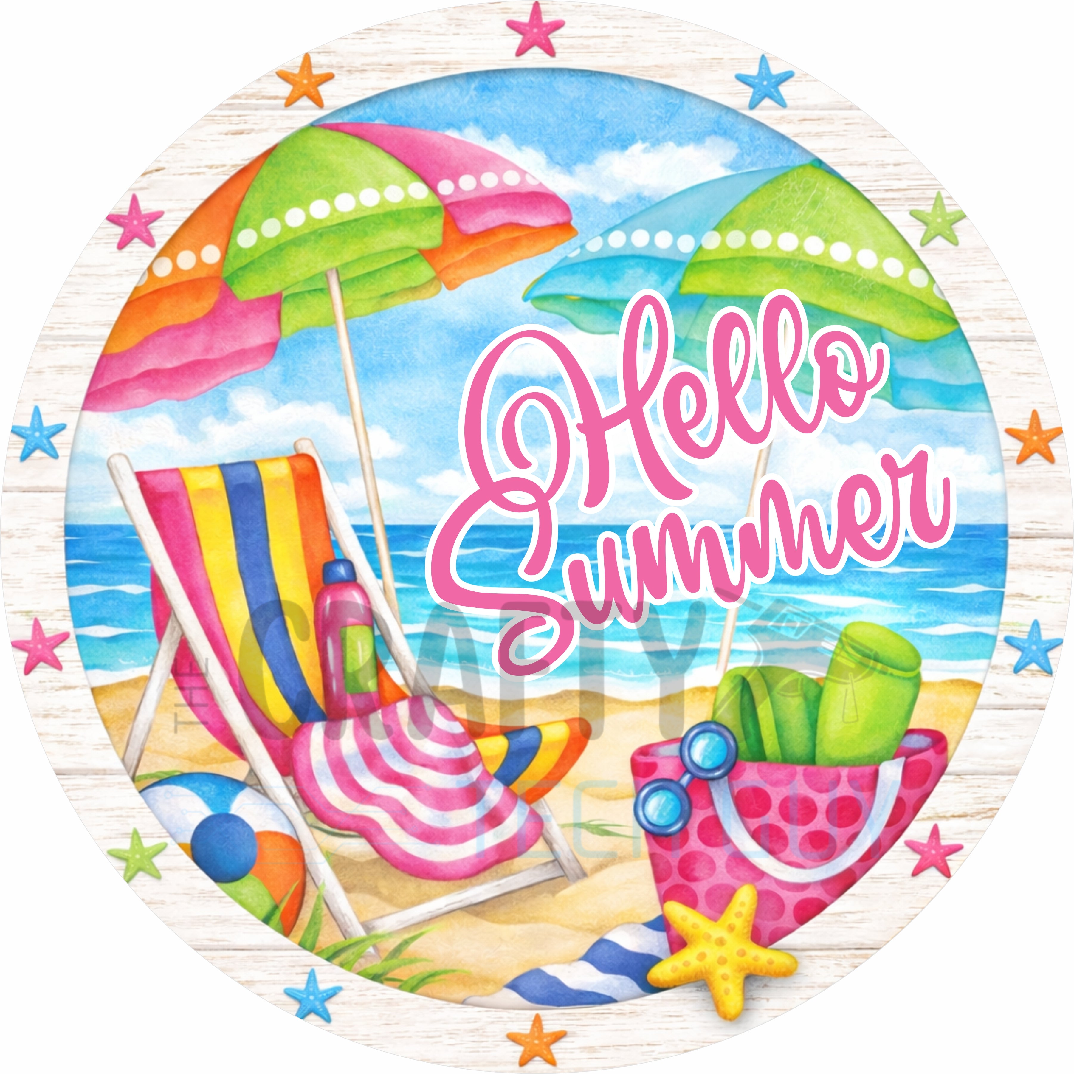 Hello Summer Beach Chair Round Wreath Sign