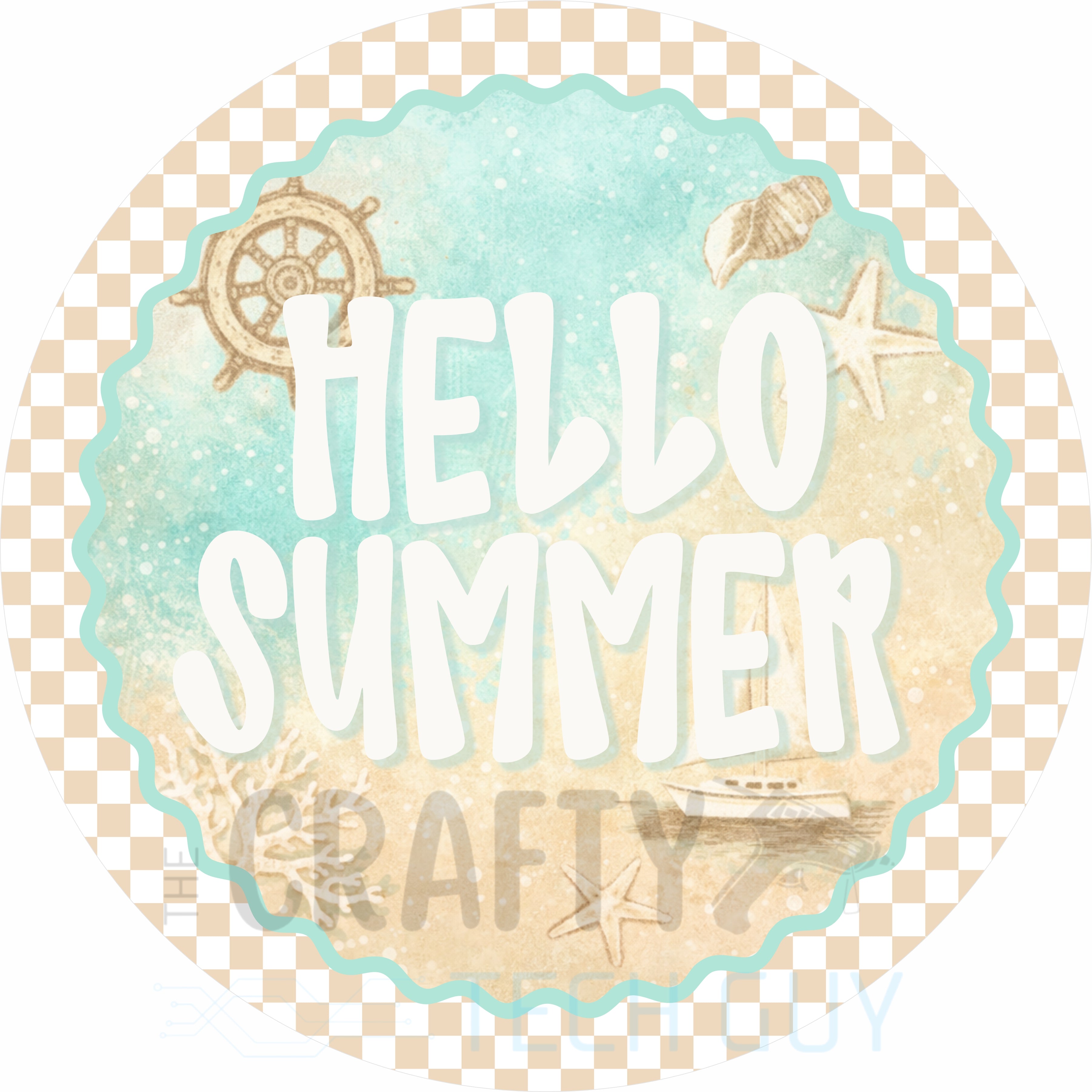 Hello Summer Coastal Nautical Round Wreath Sign