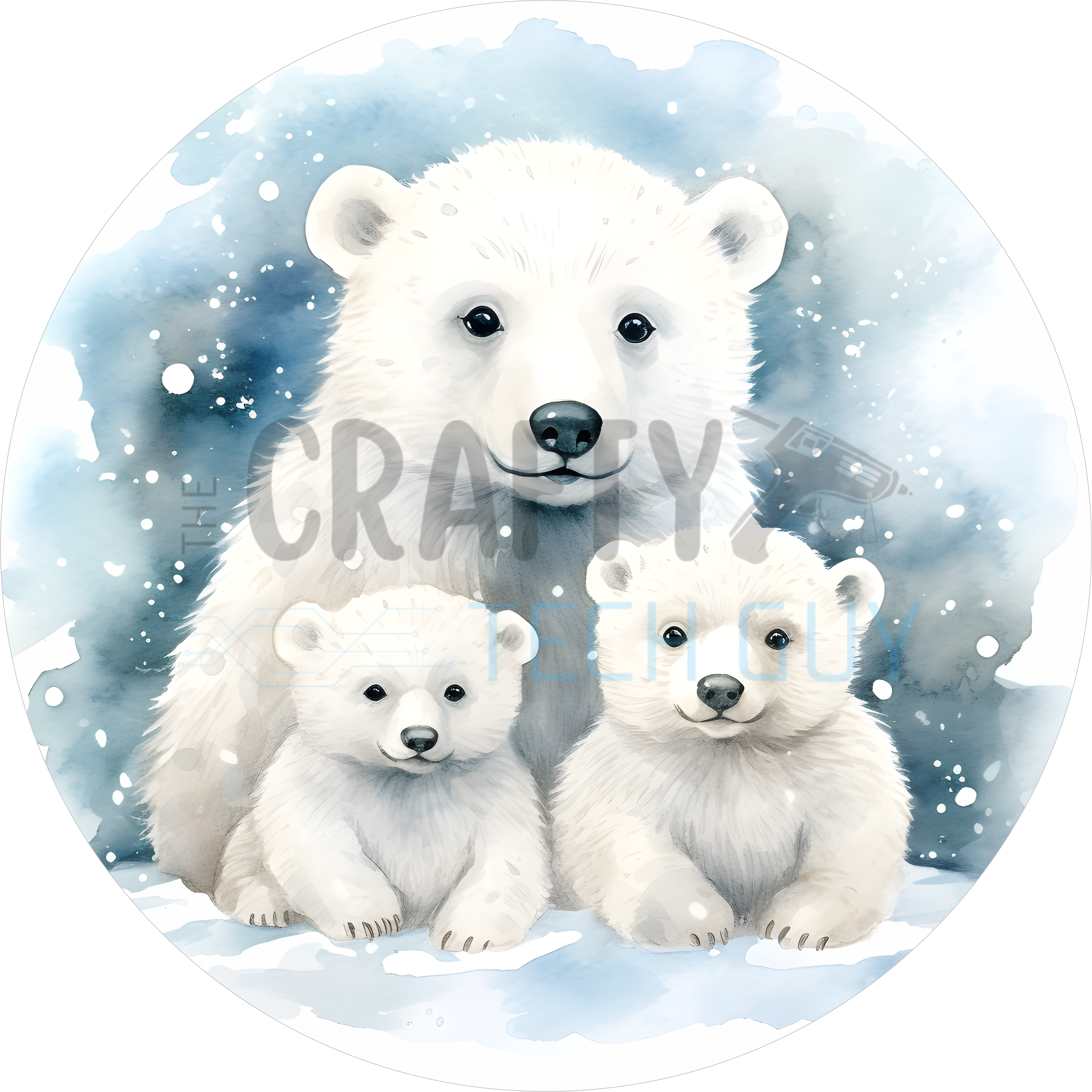 Polar Bear Family Winter Design | Watercolor Arctic Scene with Snowfall | Cozy Blue and White Art for Holiday and Seasonal Décor