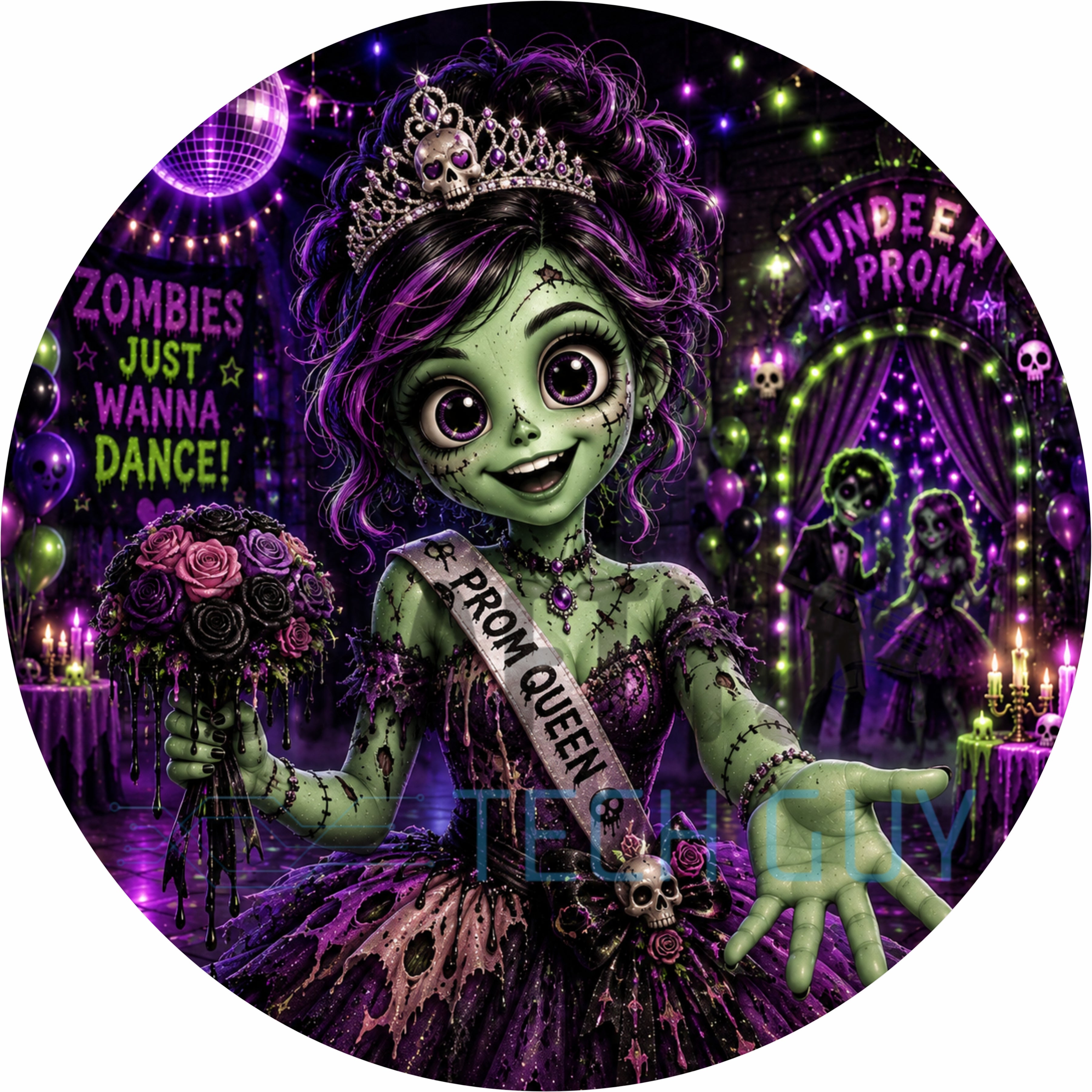 Zombie Prom Queen Halloween Round Wreath Sign